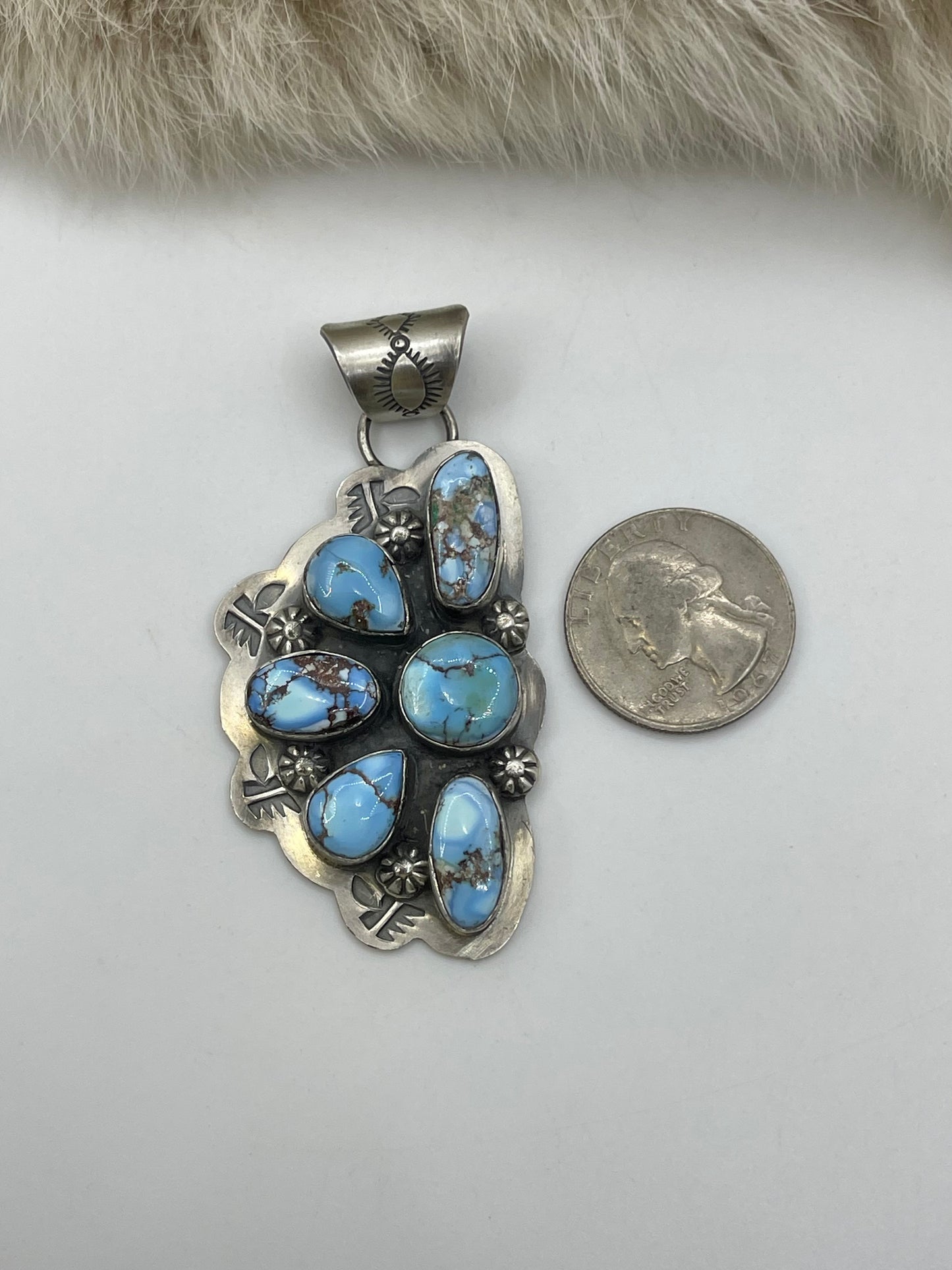 8.5mm Bale Golden Hills Turquoise Half Cluster Pendant by Lyle Piaso, Navajo