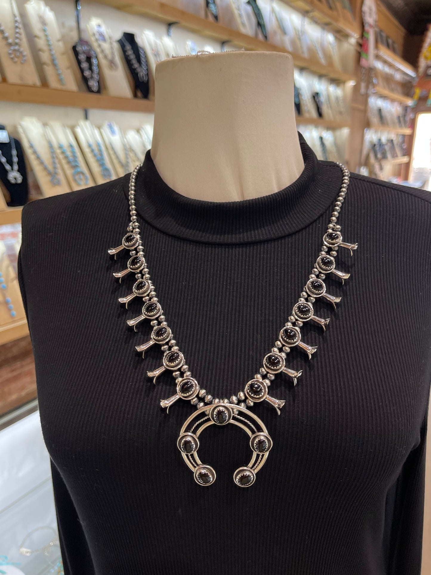 24" 5mm Small-Size Black Onyx Squash Blossom Necklace