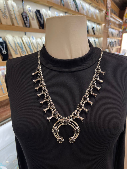 24" 5mm Small-Size Black Onyx Squash Blossom Necklace