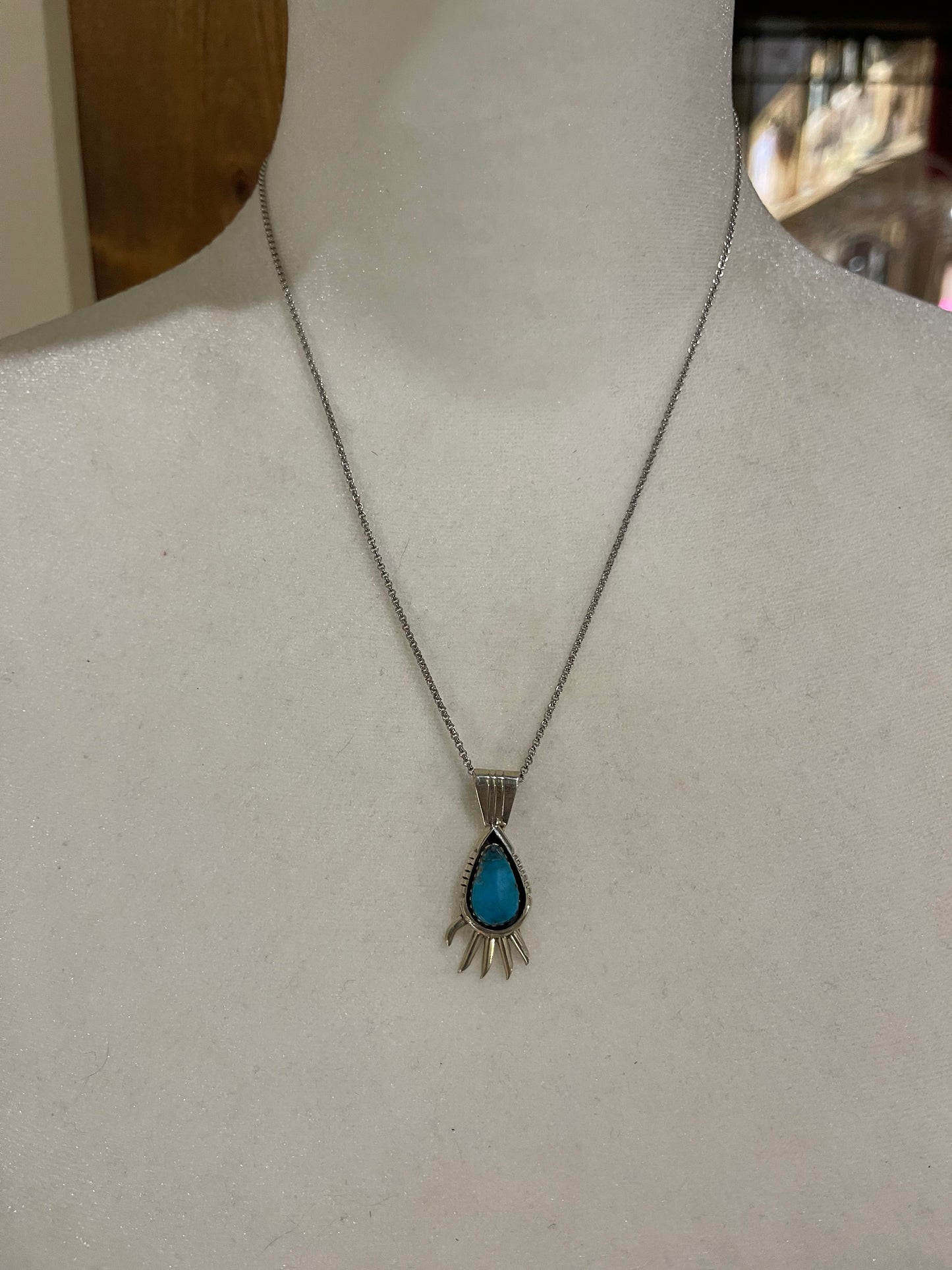18" Turquoise Teardrop Bear Claw Necklace by Sharon McCarthy, Navajo