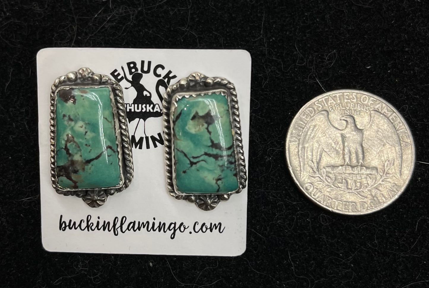 Kingman Turquoise Post Earring by Virginia Becent, Navajo