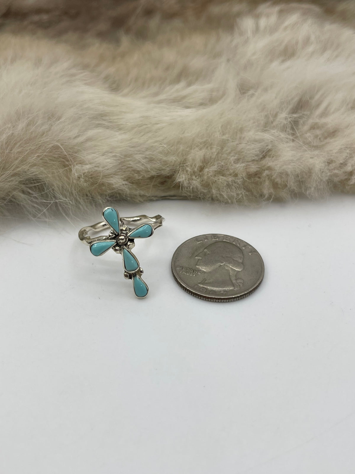 9.0 Cross Ring with Twisted Wire Band by Bryce Vacit, Zuni