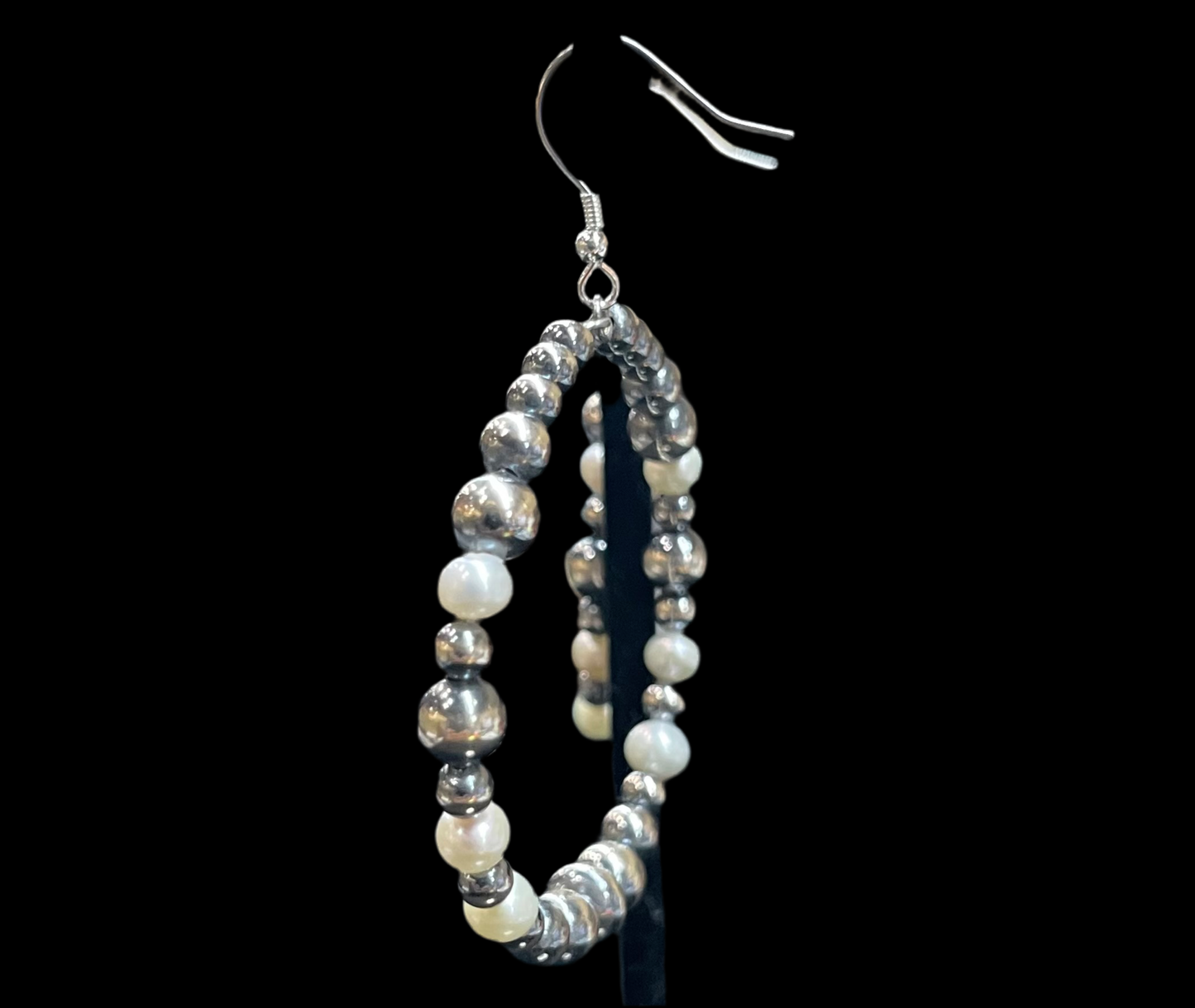 Graduated Navajo Pearl and Freshwater Pearl Hoops Dangles