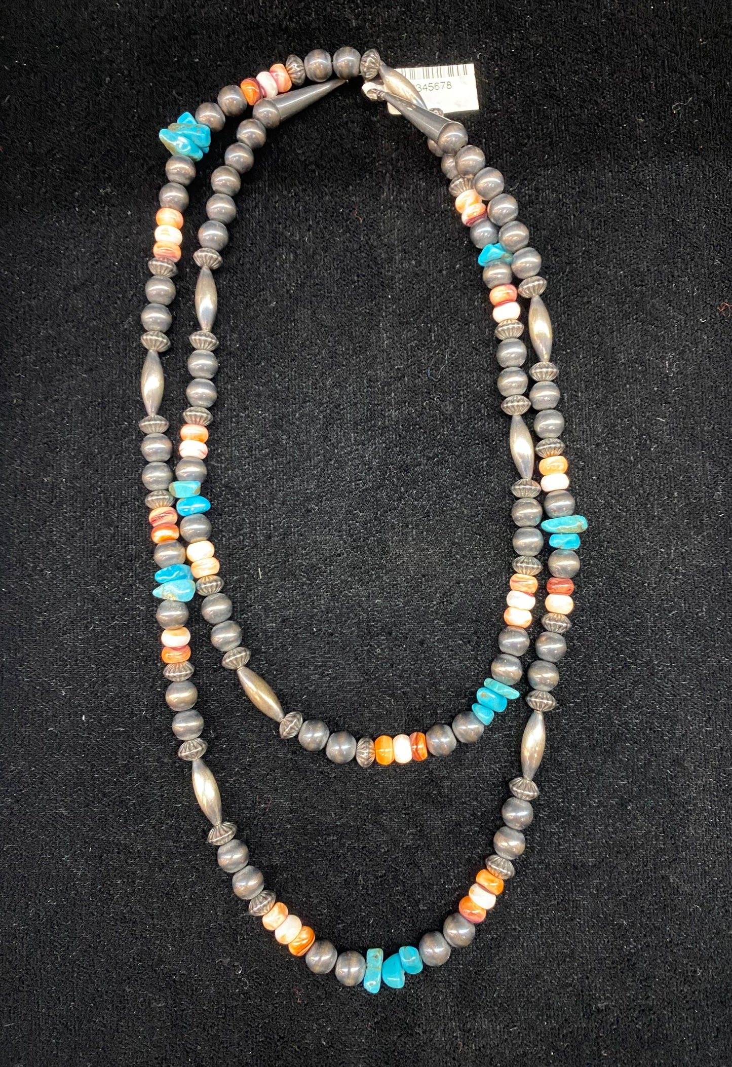 Vintage 7mm Navajo Pearl with Turquoise & Spiny Oyster 34" Necklace