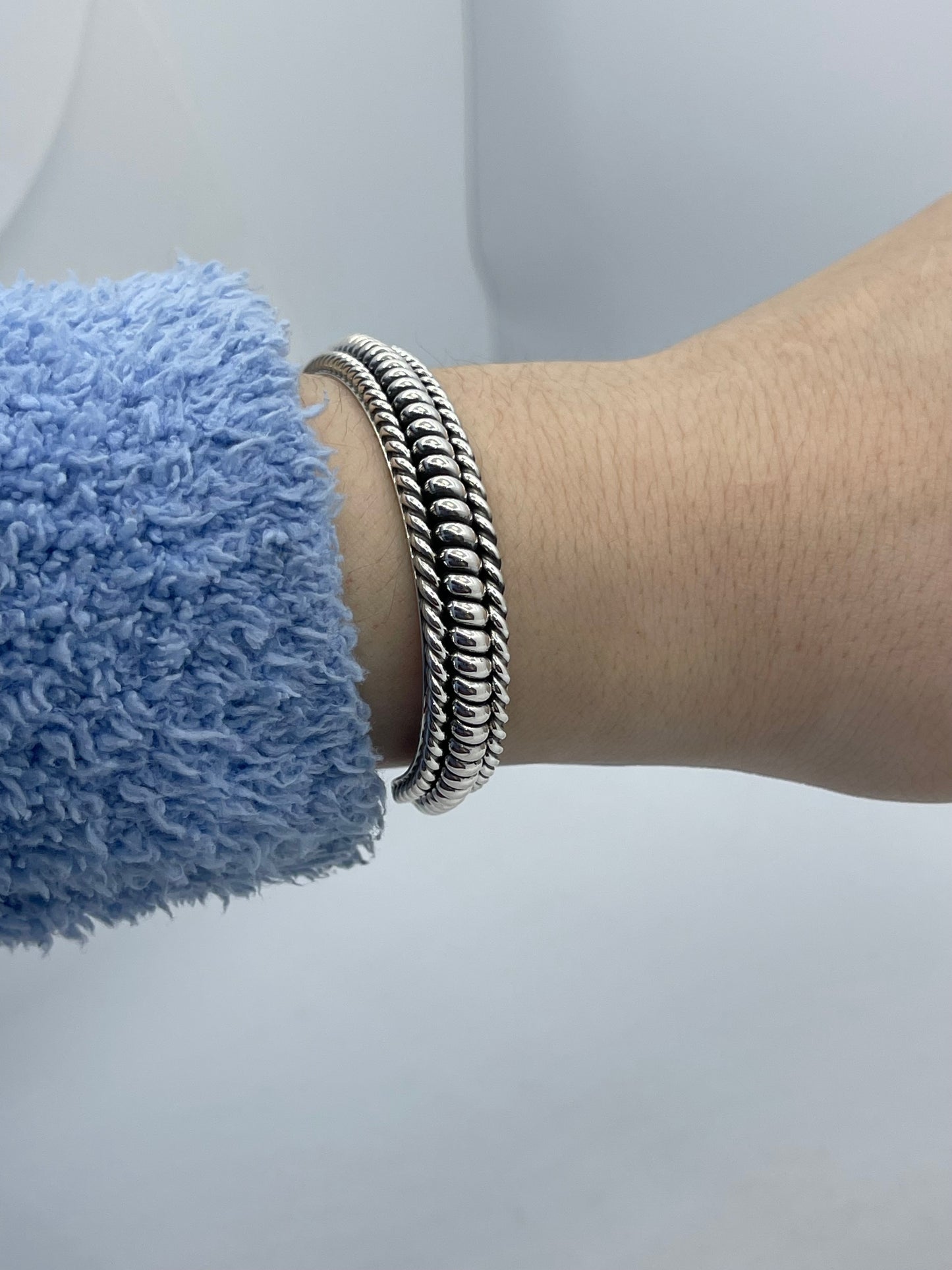 6''-7'' 3 Row Twisted Wire Silver Cuff By Elaine Tahe, Navajo