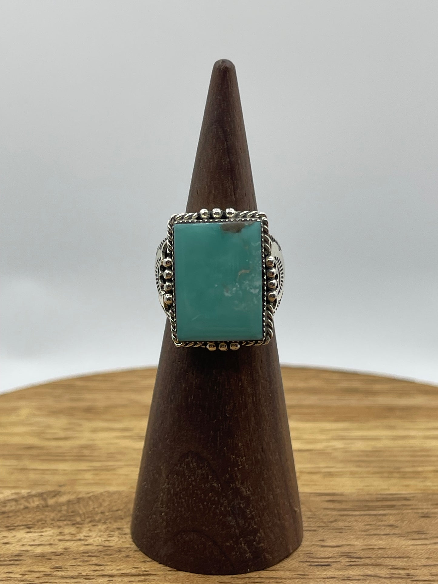 5.0 Rectangle Kingman Turquoise Ring by Gregg Yazzie, Navajo