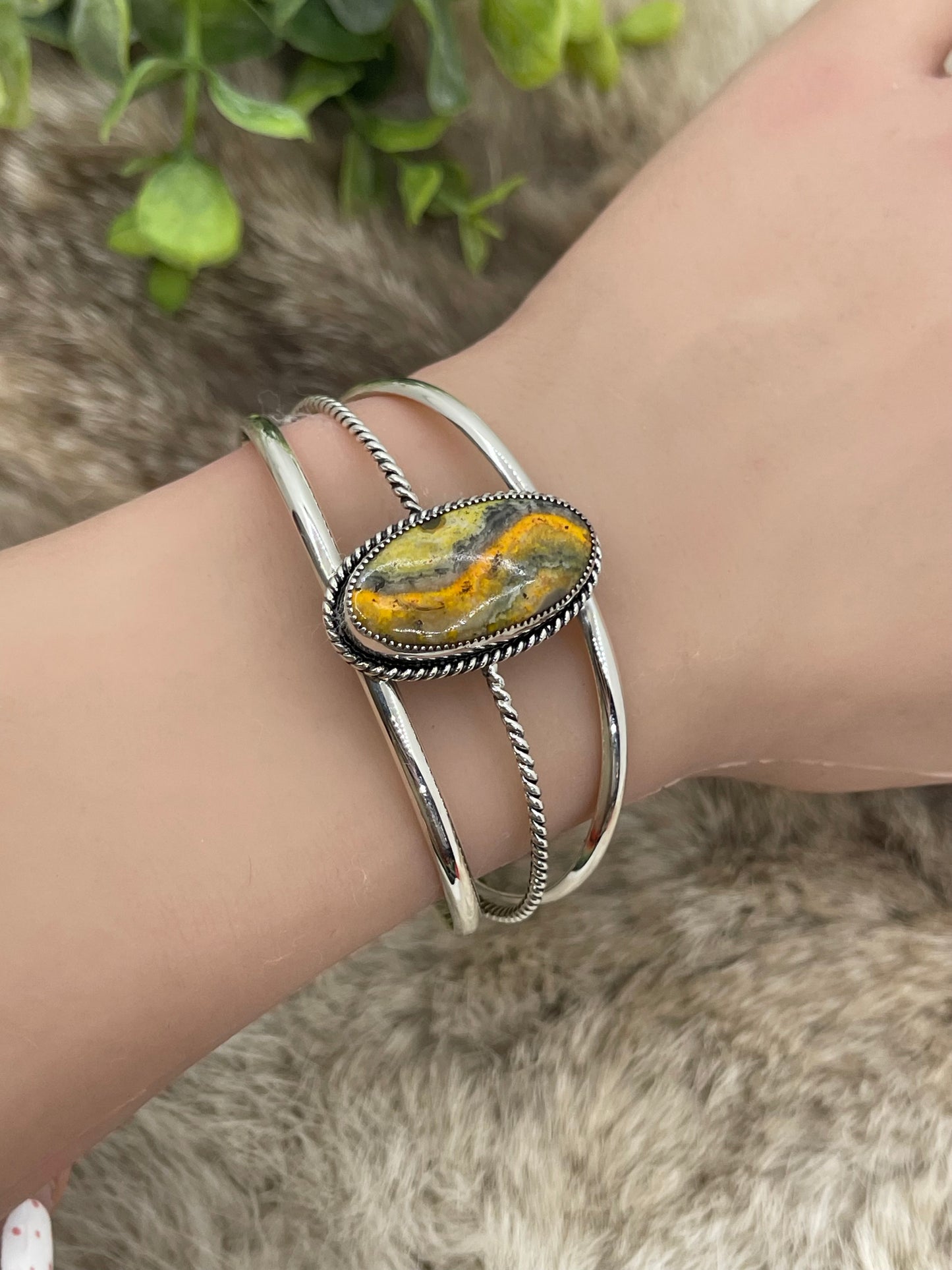 Oval Bumblebee Jasper Cuff By Tina Benally, Navajo