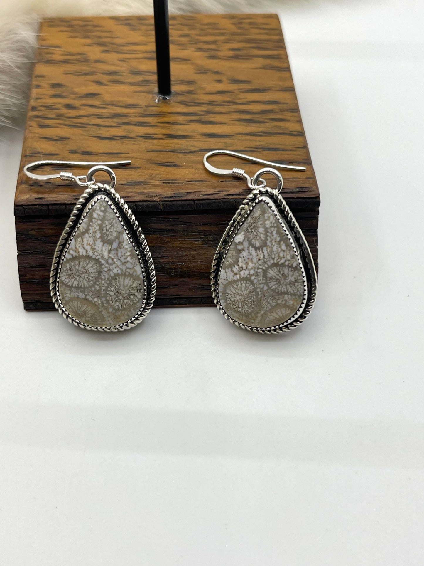 Teardrop Fossil Coral Hook Earrings By Joelias Draper, Navajo