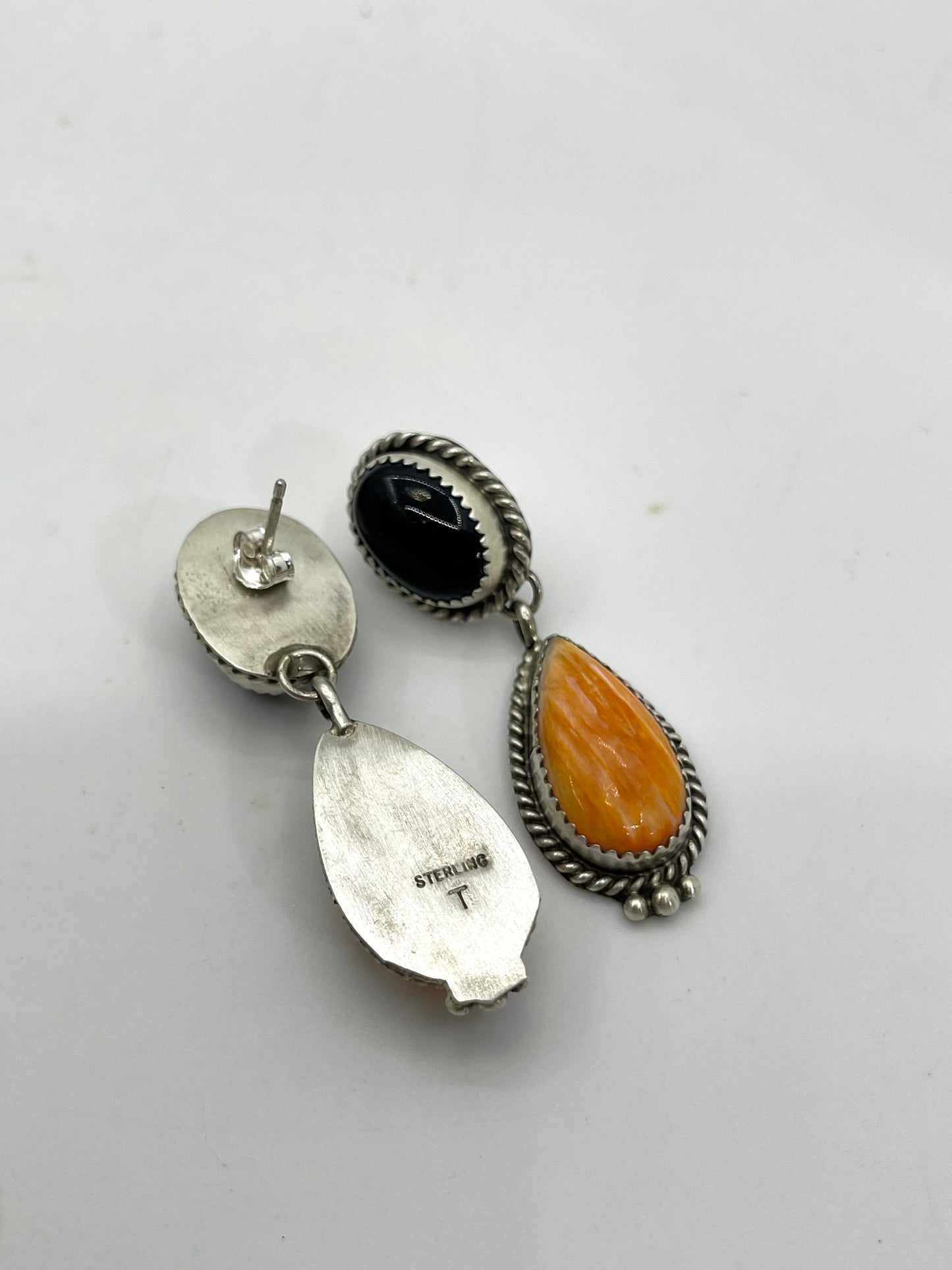 Black Onyx & Orange Spiny Oyster Double Dangles