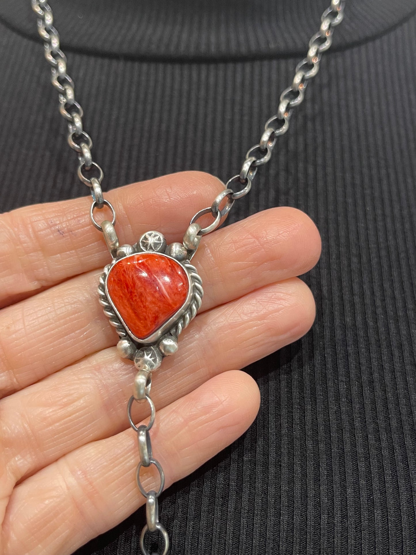 20" + 9" Red Spiny Oyster Necklace by Augustine Largo, Navajo