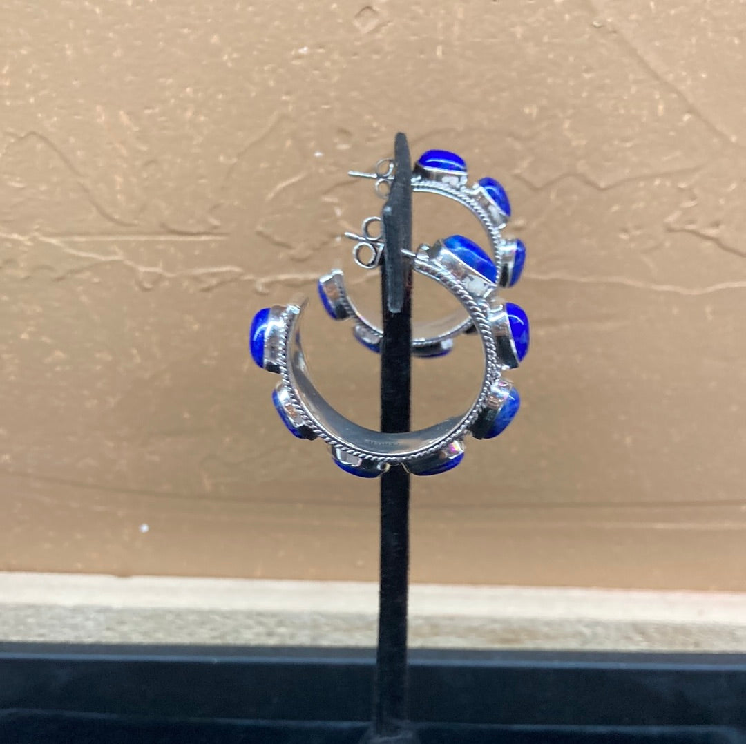 Blue Lapis Hoop Earrings