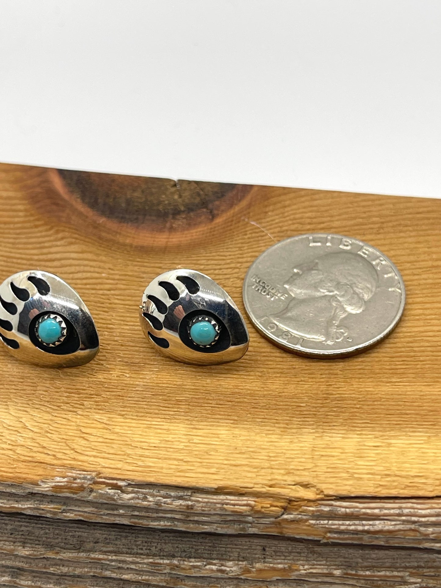 Bear Claw Turquoise Shadowbox Post Earrings by Leroy Parker, Navajo