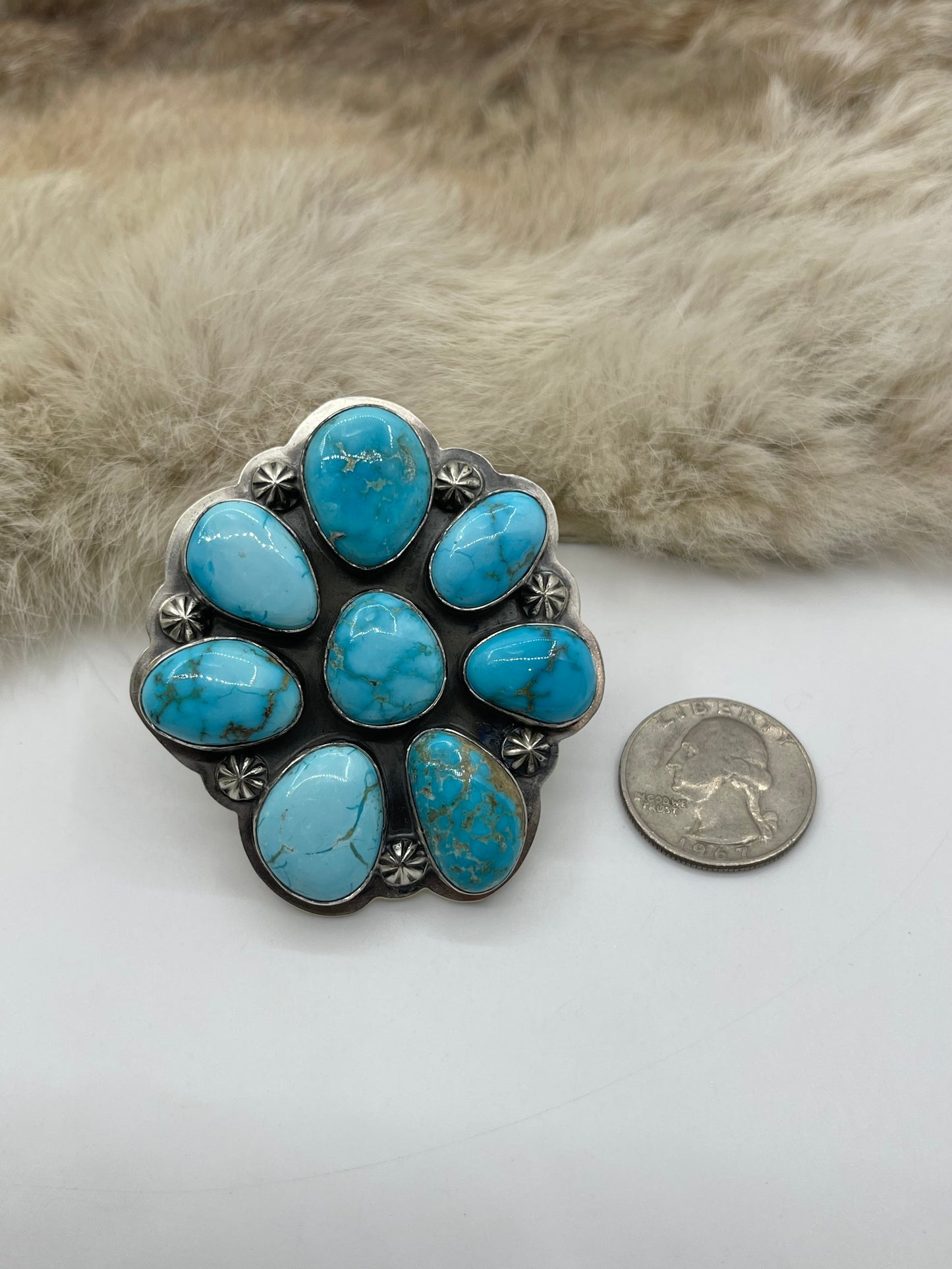 7.0-11.0 High Grade Kingman Turquoise Cluster Adjustable Ring by Gabby Jurado, Mexican