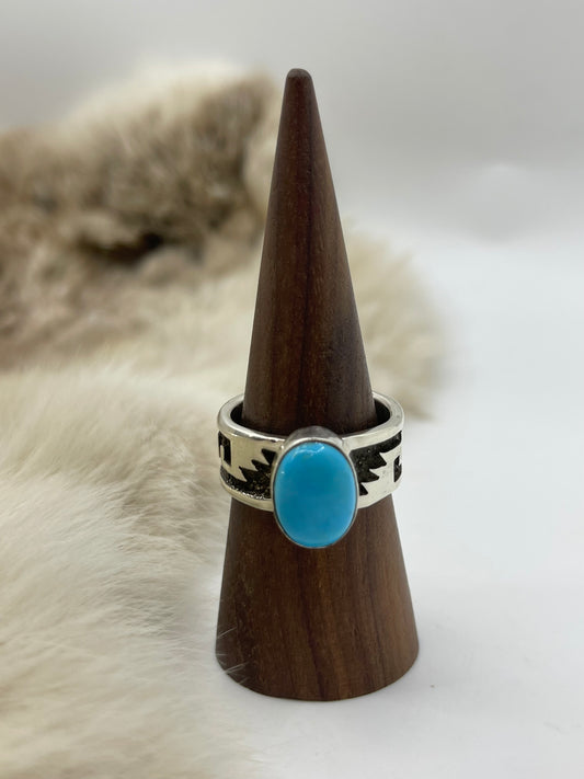 11.5 Sleeping Beauty Turquoise Ring by Marie Jackson, Navajo