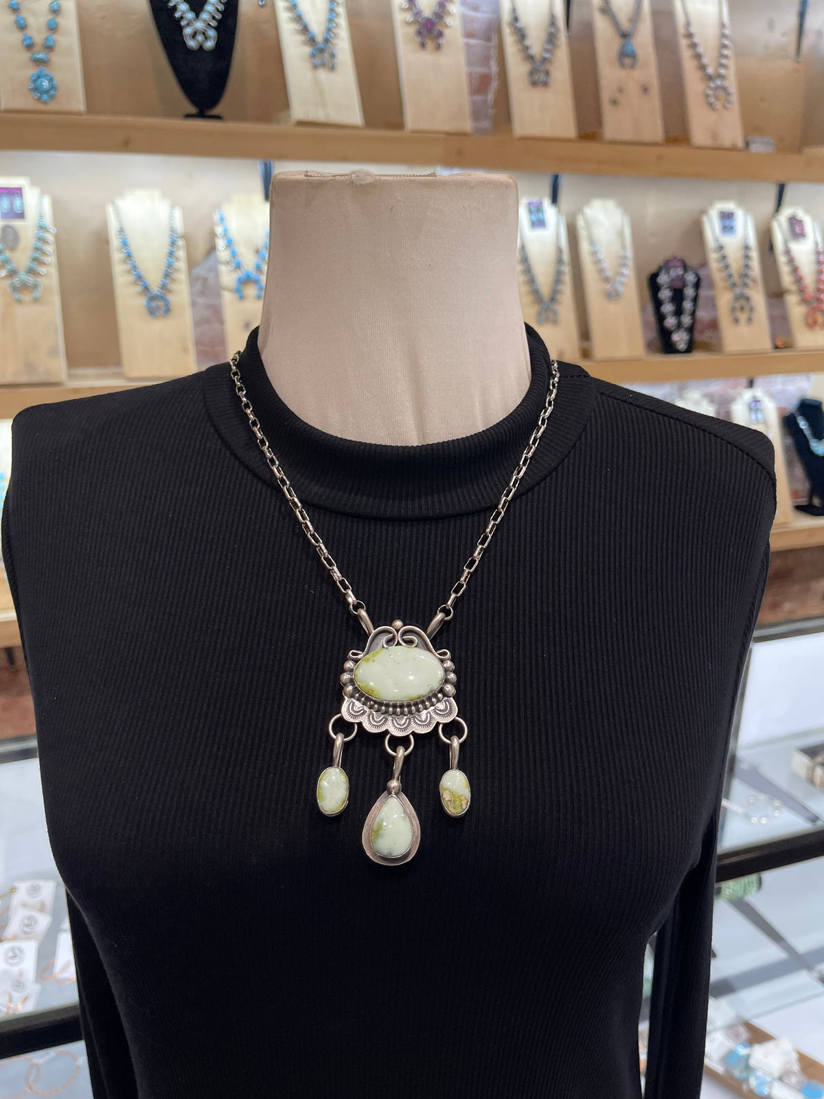 20" 4 Stone Palomino Turquoise Necklace by Delbert Secatero, Navajo