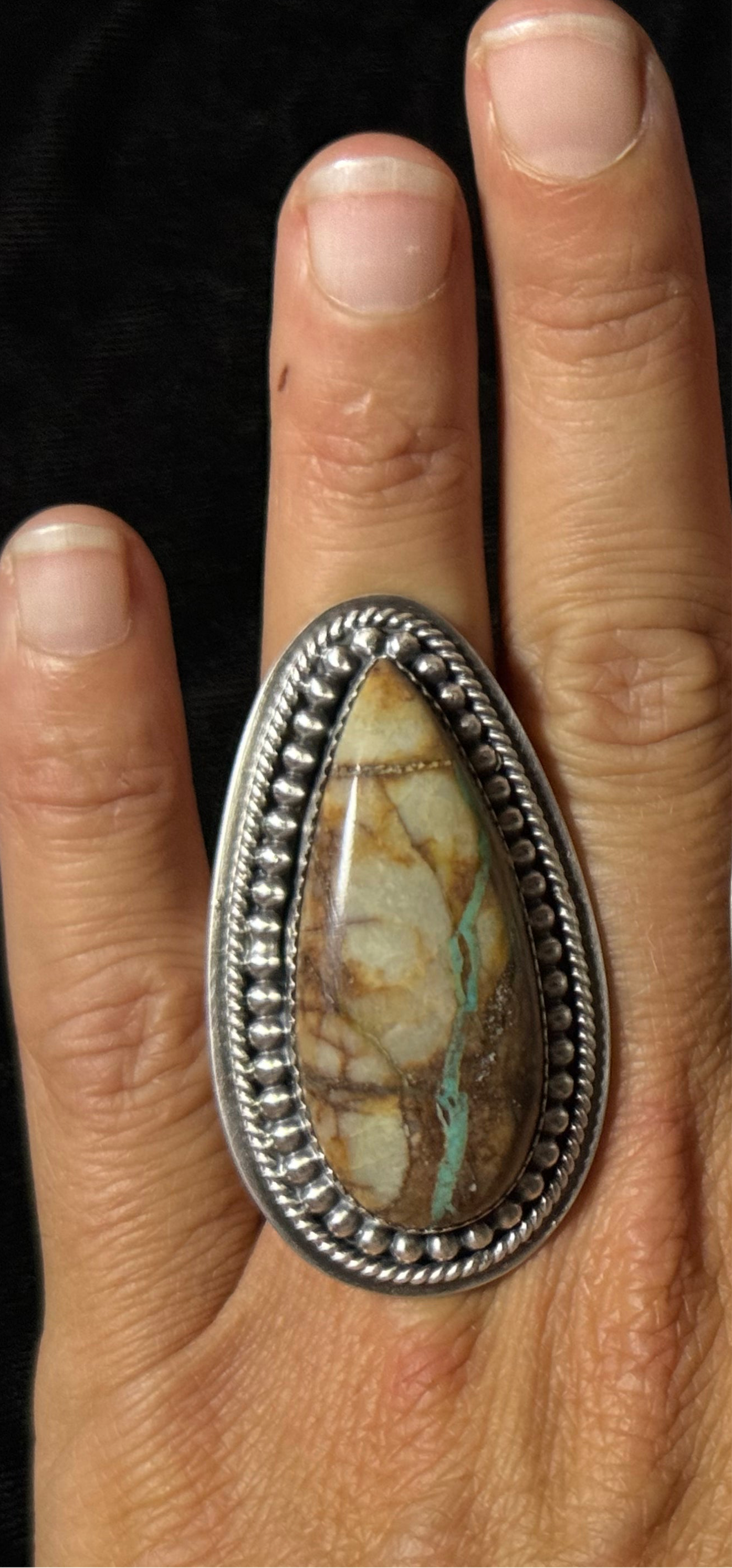 8.5 Ribbon Turquoise Ring by Kevin Nez, Navajo