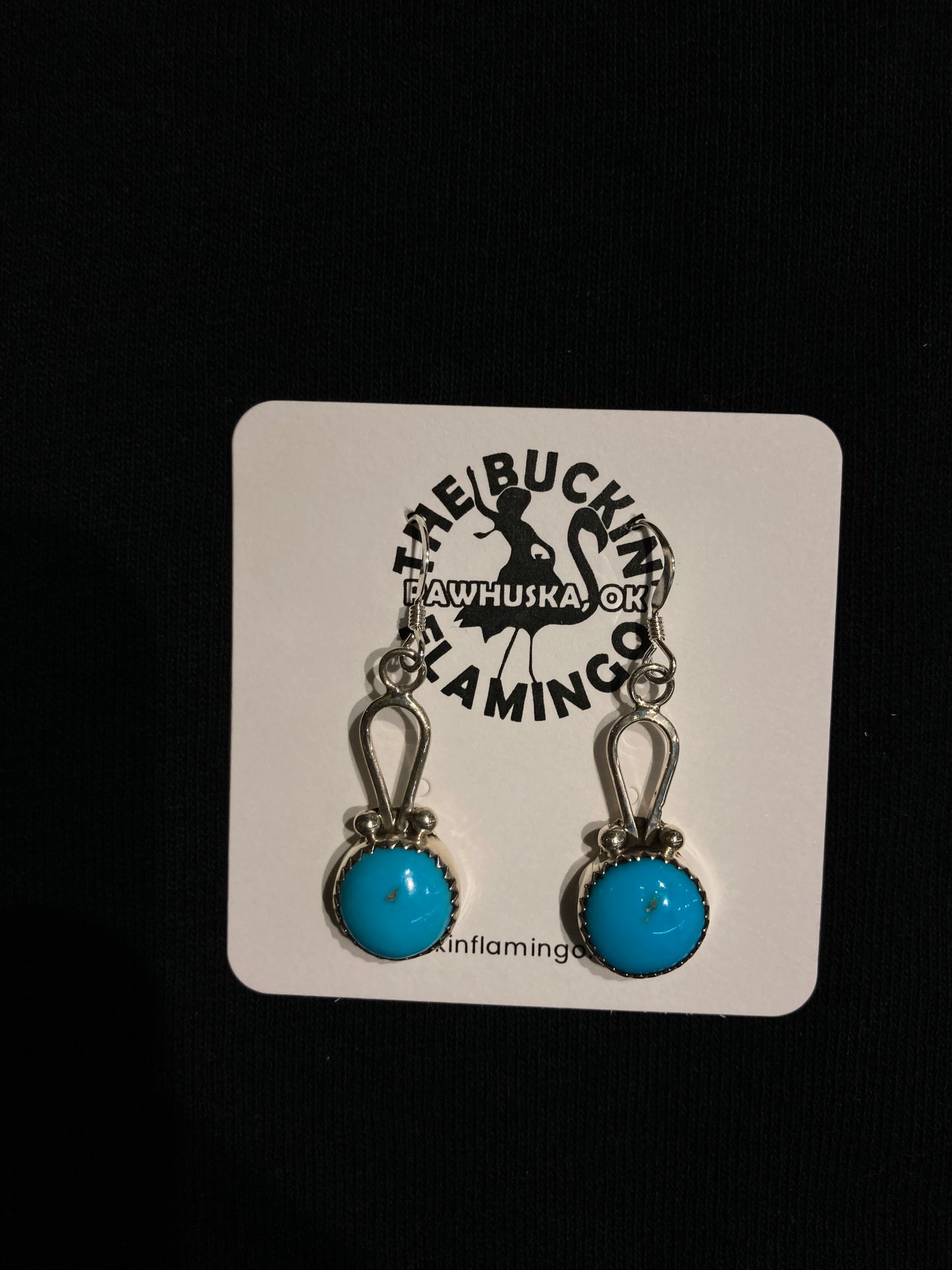 Small Turquoise Circle Dangle Earrings by Sadie Jim, Navajo