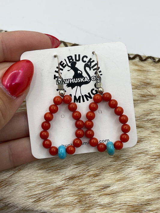 Red Coral and Turquoise Tear Drop Dangle Earrings