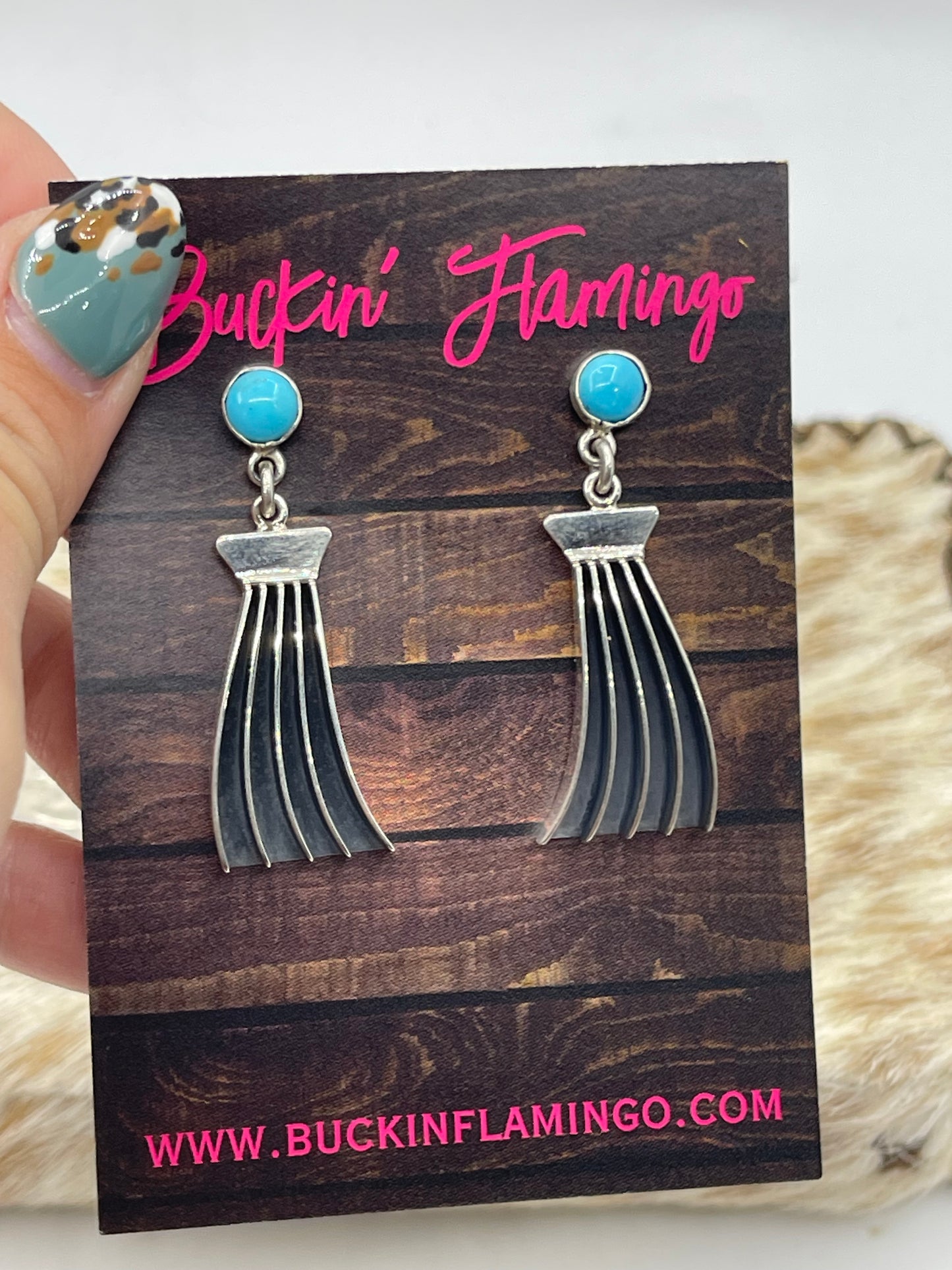 Turquoise Post Dangle Earrings by James Bahe, Navajo