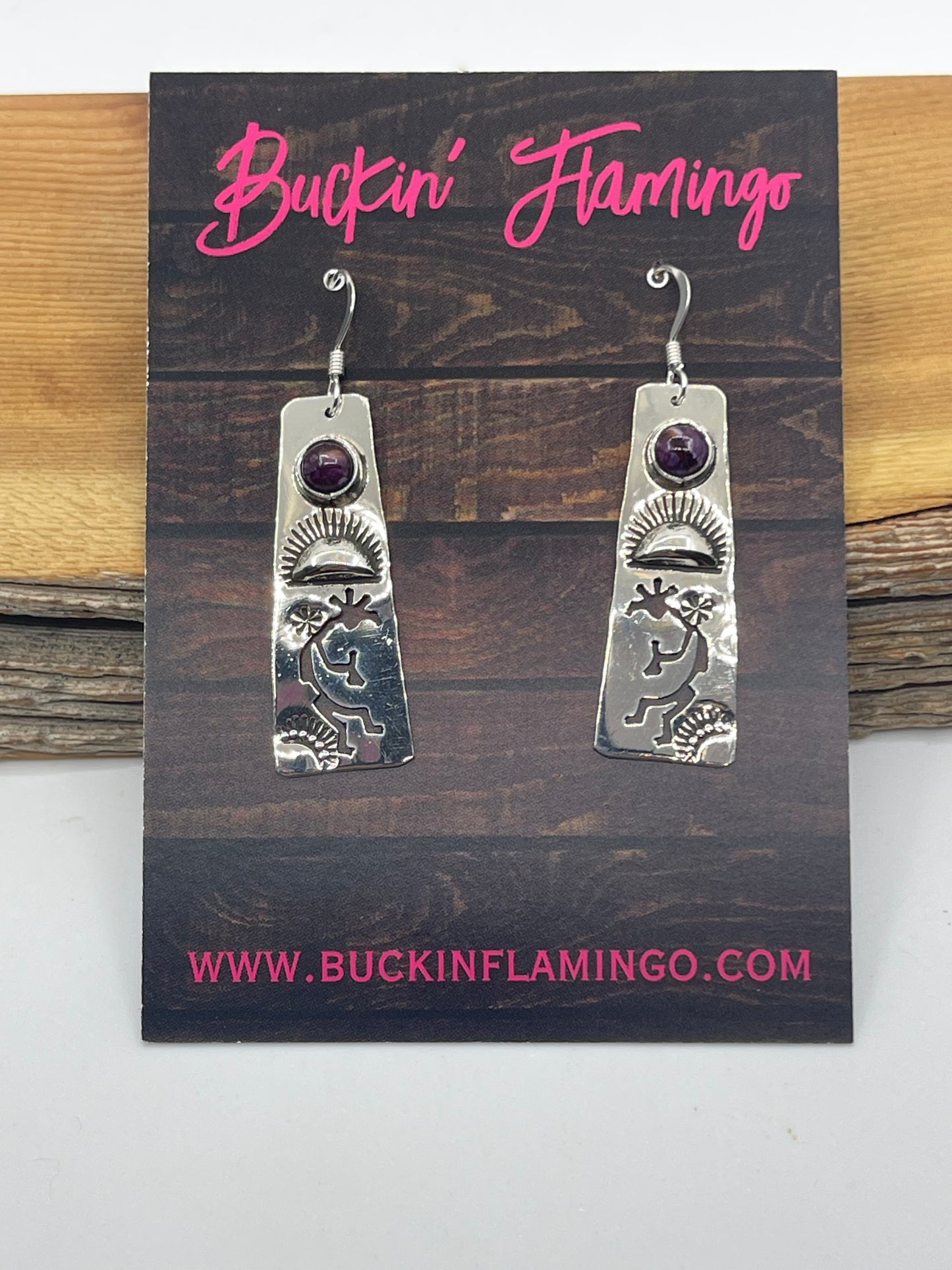 Purple Sugilite Kokopelli Dancer Dangle Earrings by Jeff James Jr, Navajo