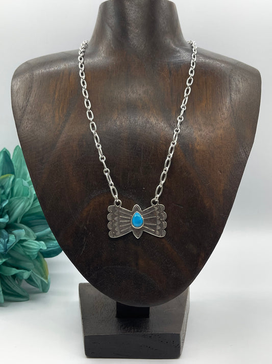 18'' Stamped Concho "Bow Tie" Necklace With Turquoise