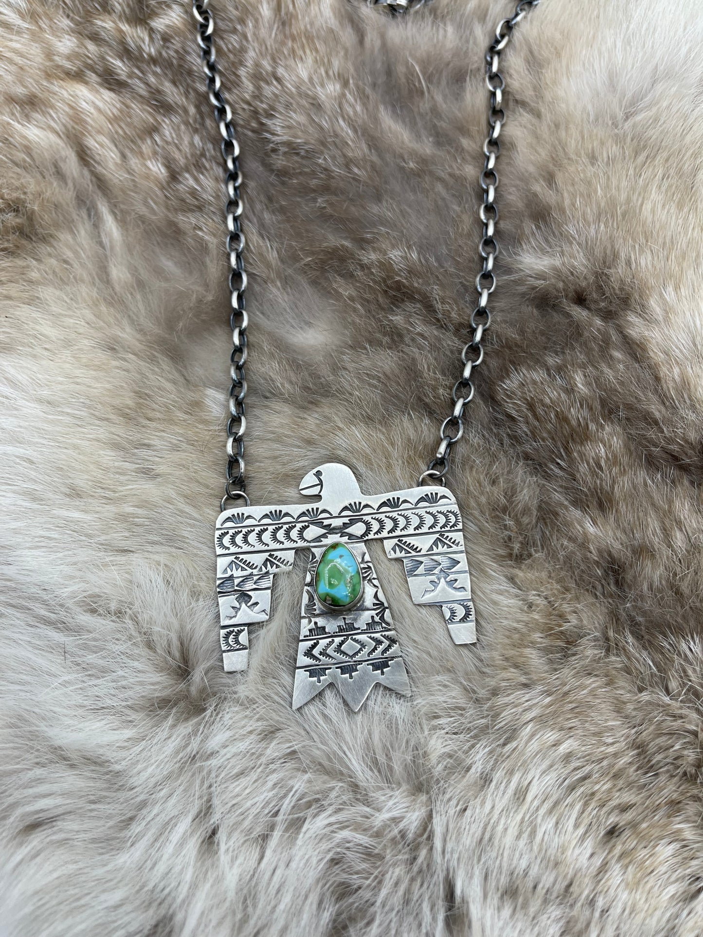 18" Sonoran Gold Turquoise Thunderbird Necklace by Rick Enriquez, Navajo