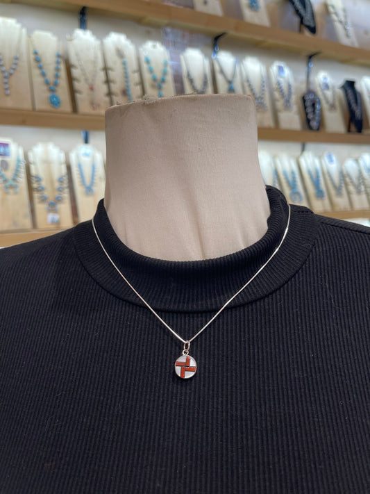 18" Chain with Inlaid Circle Pendant by James Cheama, Zuni