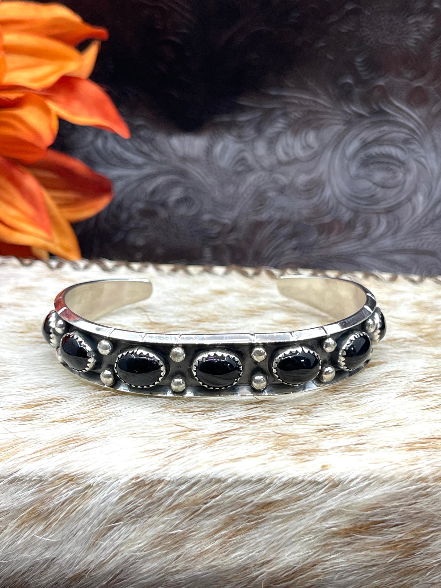 6.75" 7 Stone Black Onyx Cuff