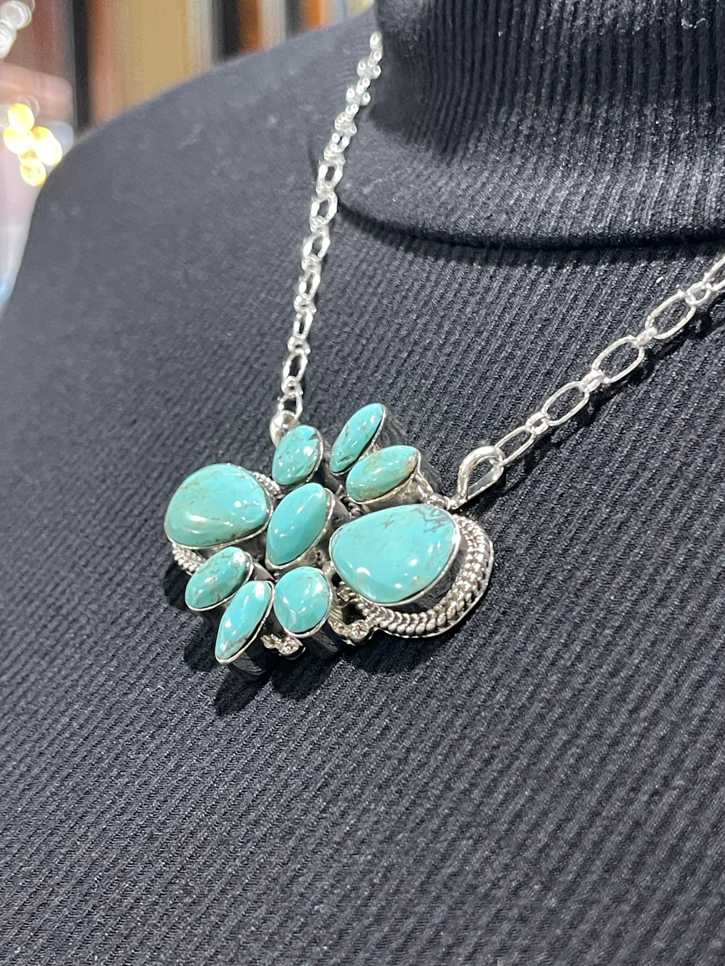 18" 9 Stone Turquoise Cluster Necklace