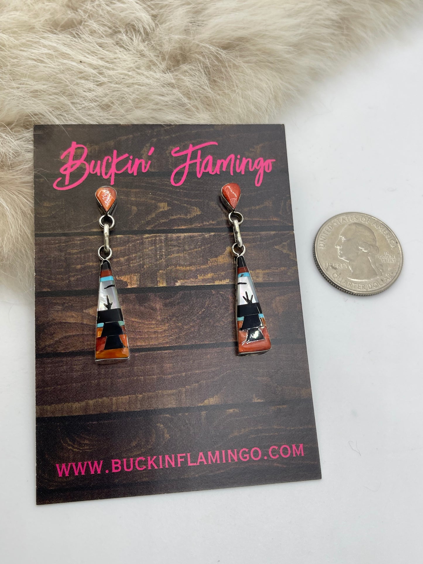 Multi Stone Inlay Post Dangle Earrings by Jason Bobelu, Zuni