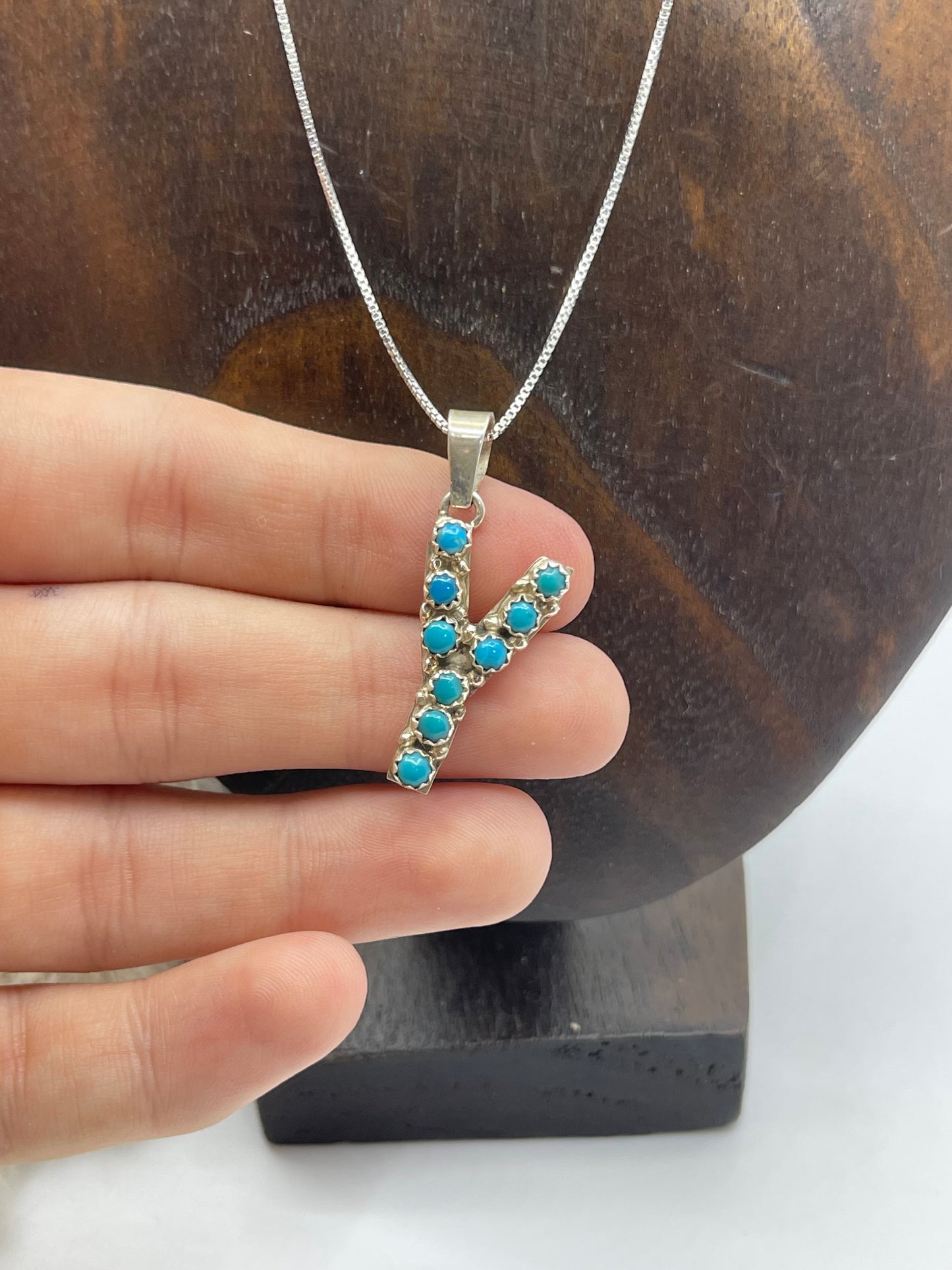 18" Turquoise Letter "Y" Necklace by Scott Skeets, Navajo