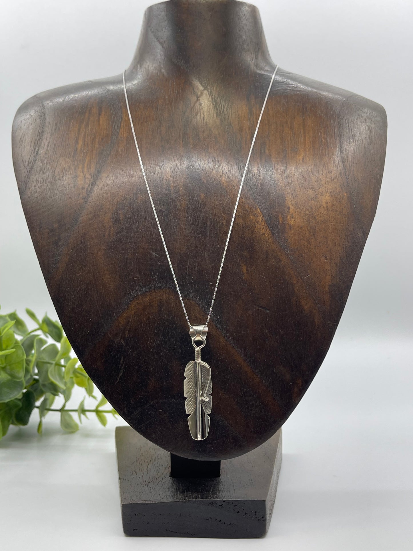 18" Sterling Silver Feather Pendant Necklace by Aaron Davis, Navajo