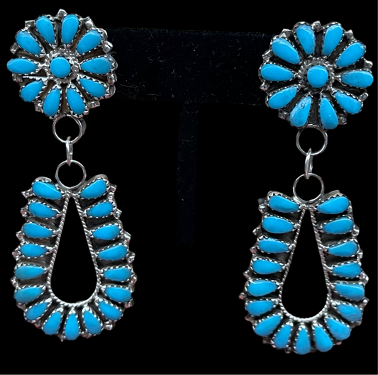 Sleeping Beauty Turquoise Cluster Dangles by Irene Notah, Navajo