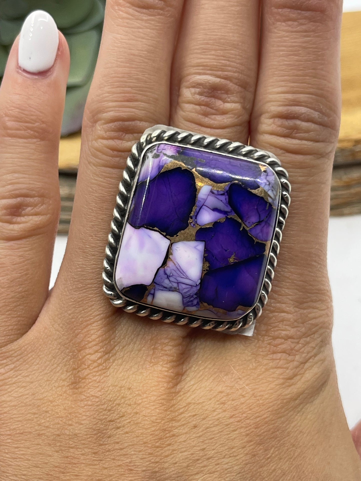 Adjustable 6.0-12.0 Lavender Dahlia Square Ring by Augustine Largo, Navajo