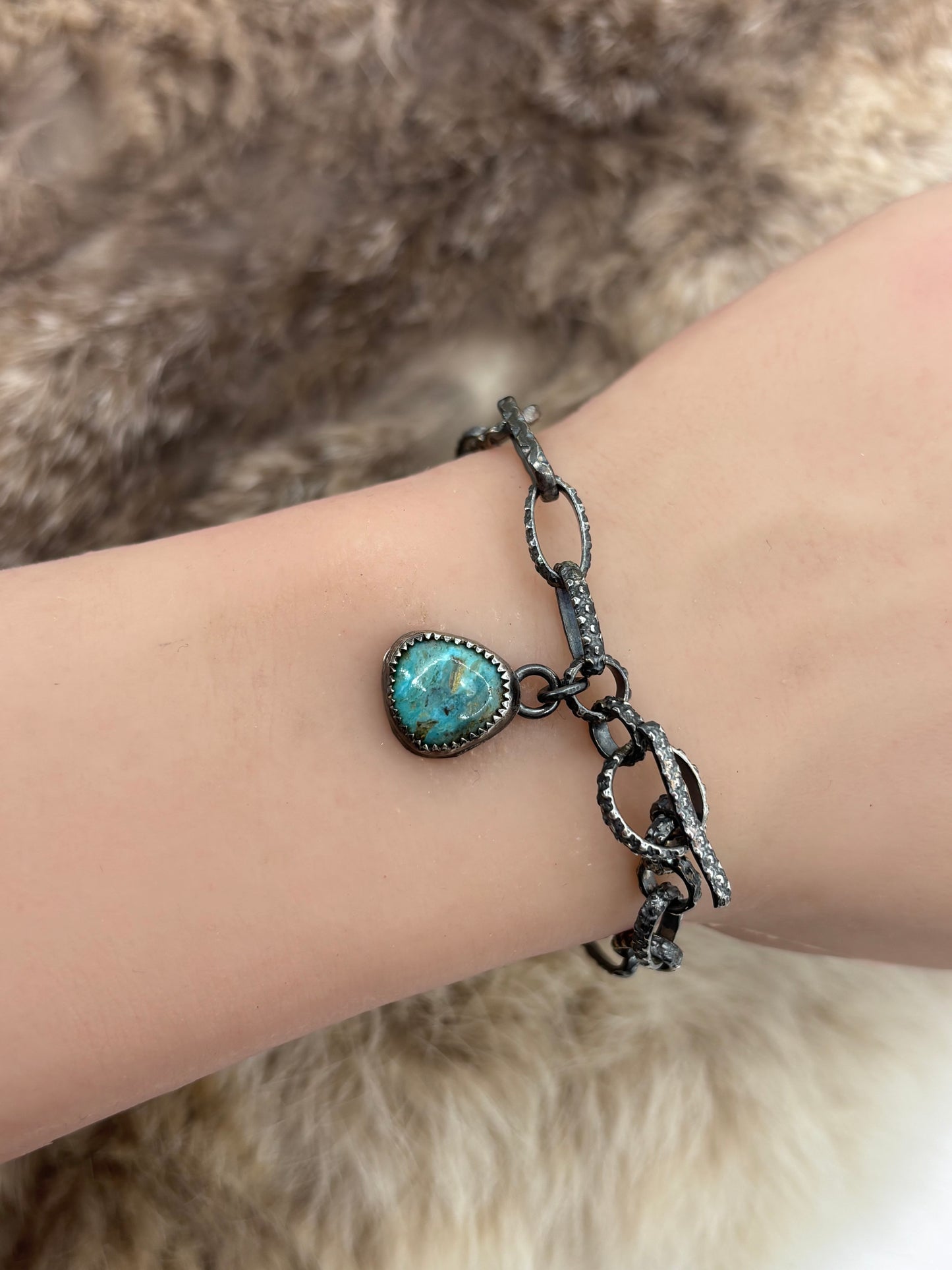 6.25" Paperclip Chain Bracelet with Turquoise Stone by Bad Bronc