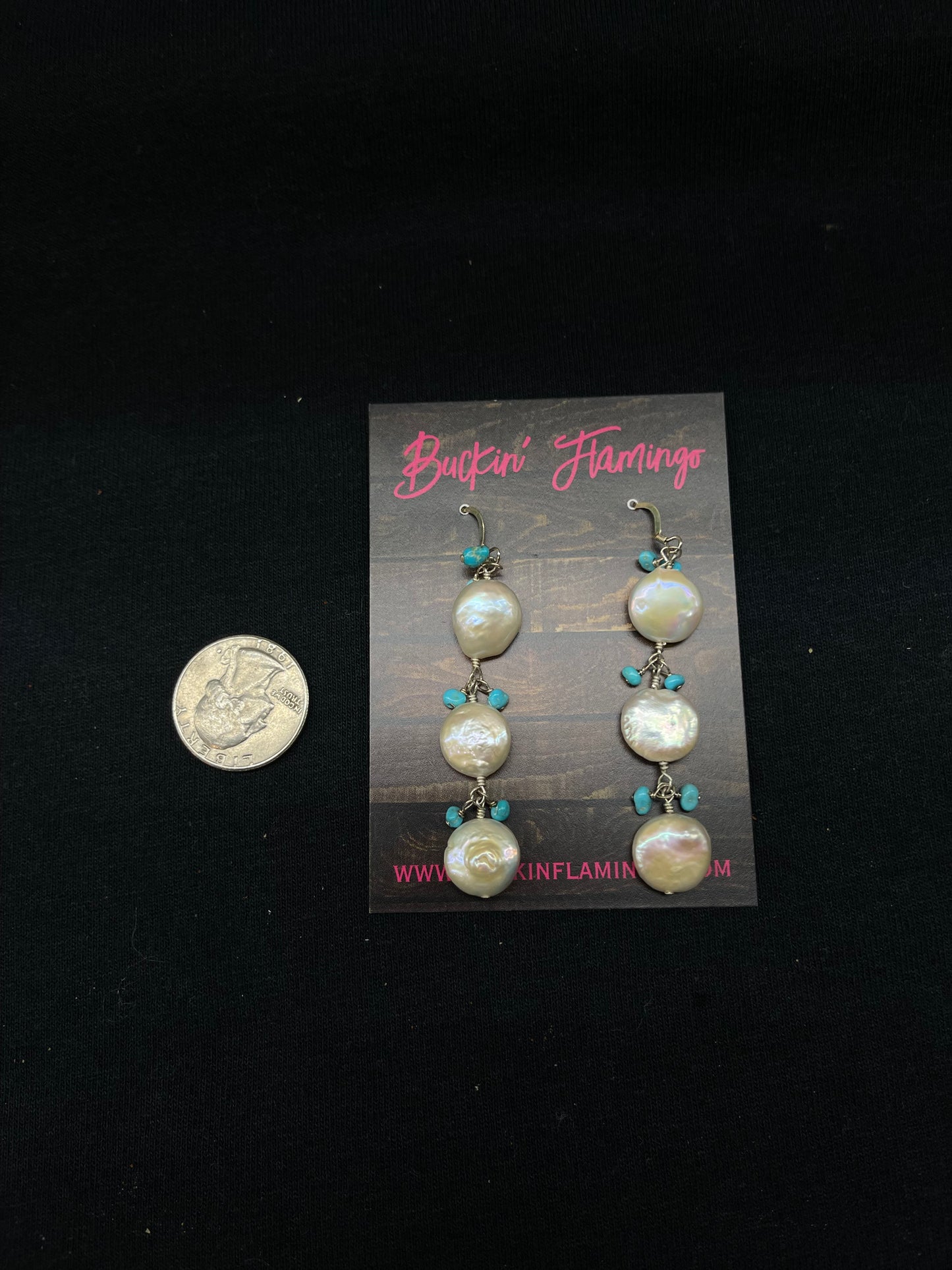 2 1/2" Lightweight Fresh Water Pearls and Sleeping Beauty Turquoise Dangle Earrings, Navajo