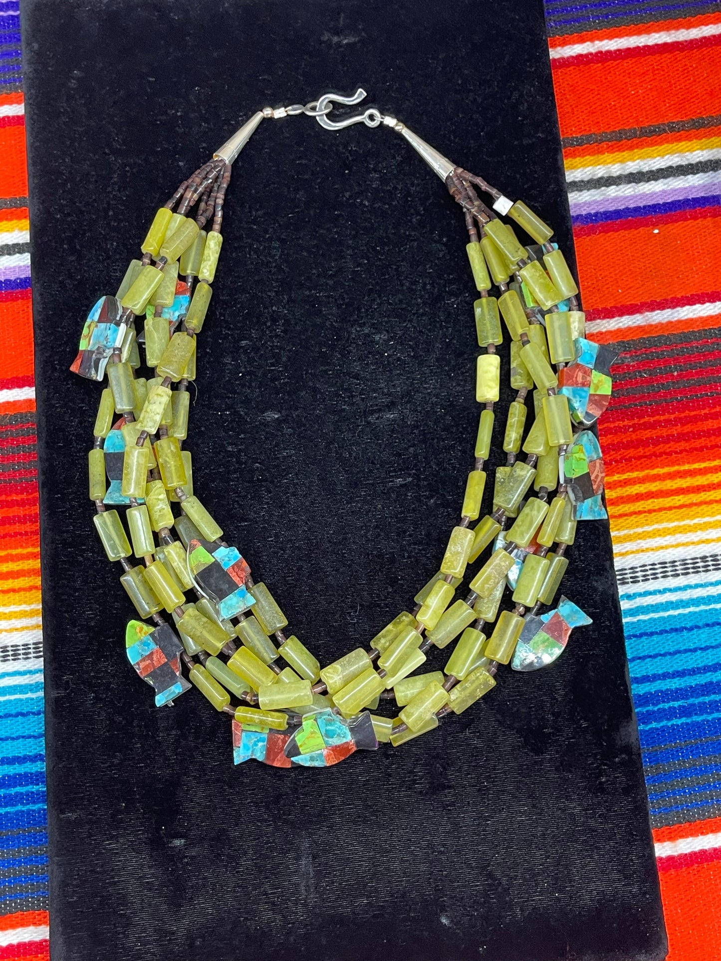 Serpentine Necklace with Inlaid Fish