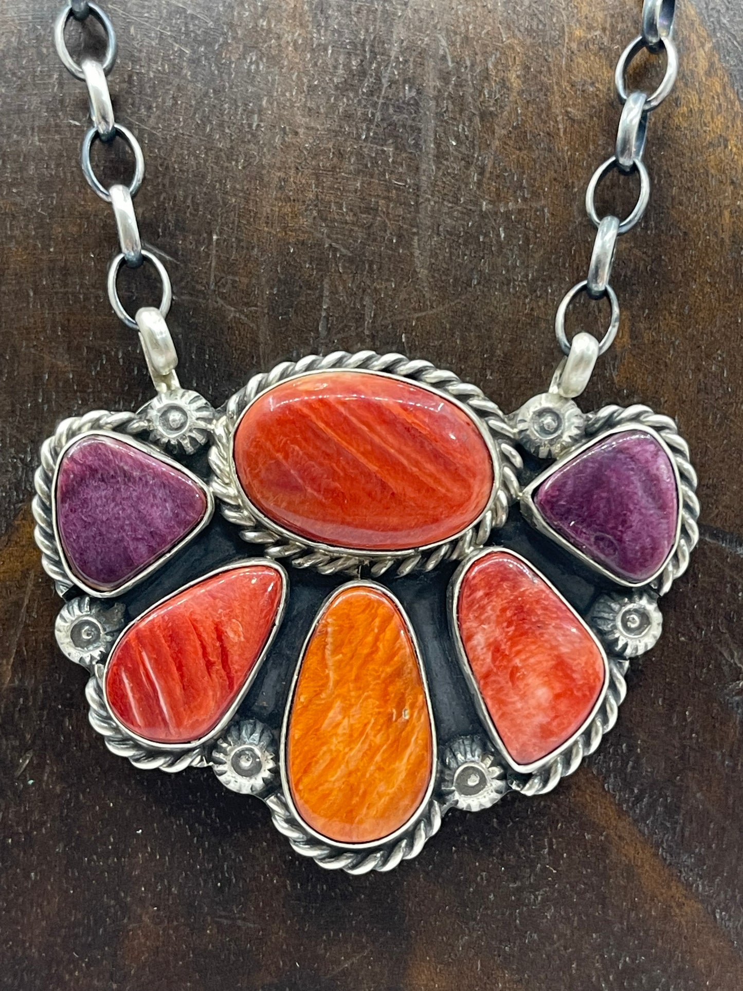 16" Spiny Oyster Cluster Necklace by Augustine Largo