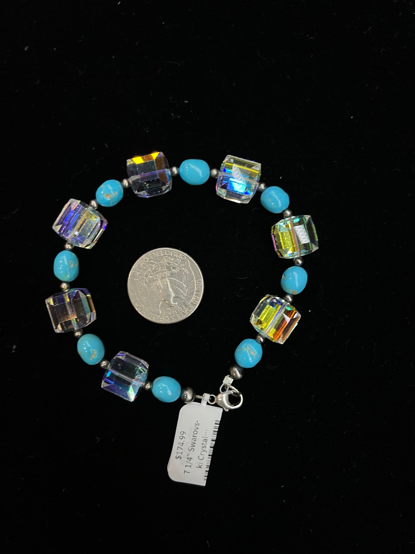 7 1/4" Swarovski Crystal and Turquoise Bracelet