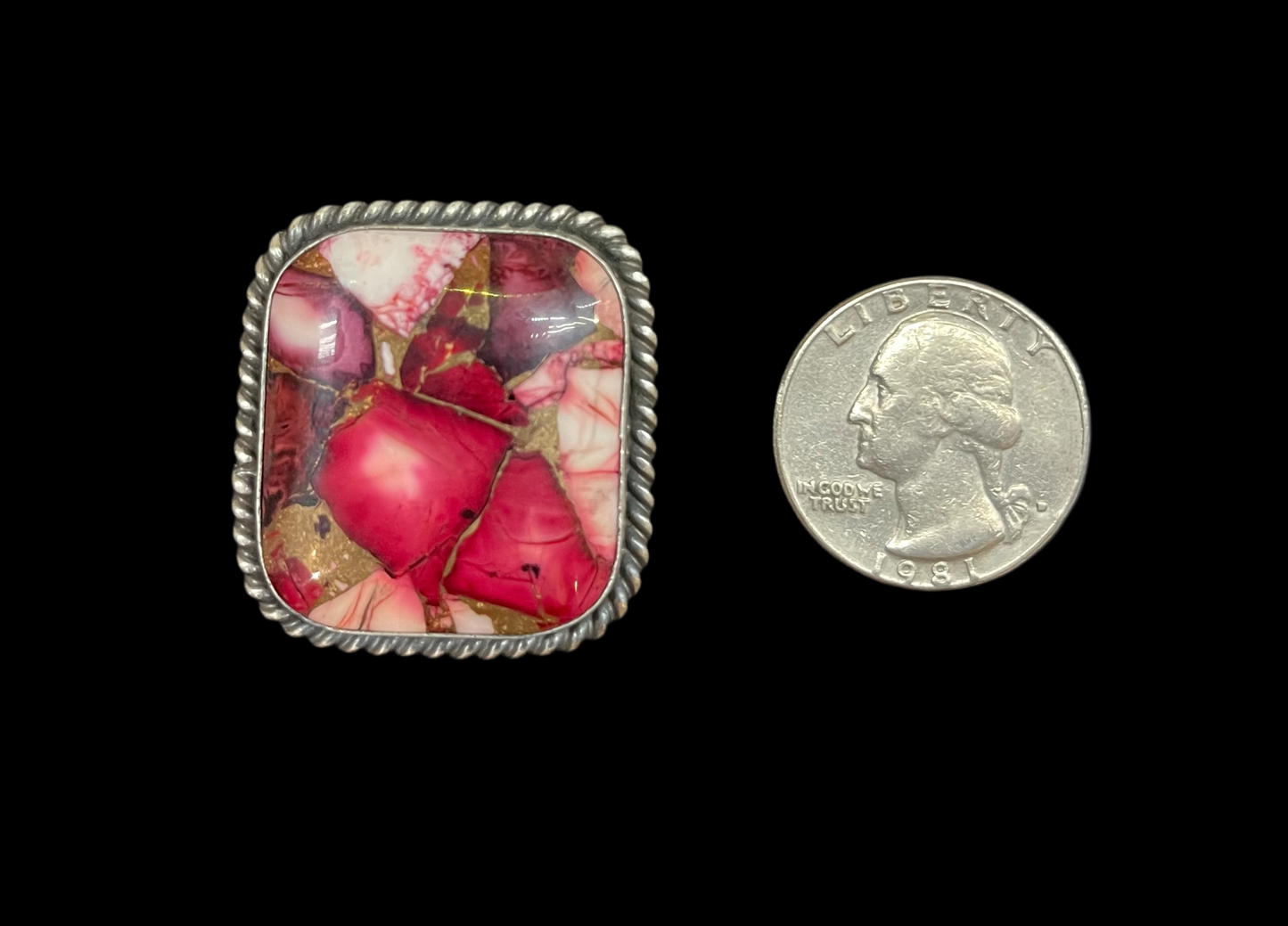 8.0-10.0 Dahlia Rose Adjustable Ring by Alfred Martinez, Navajo