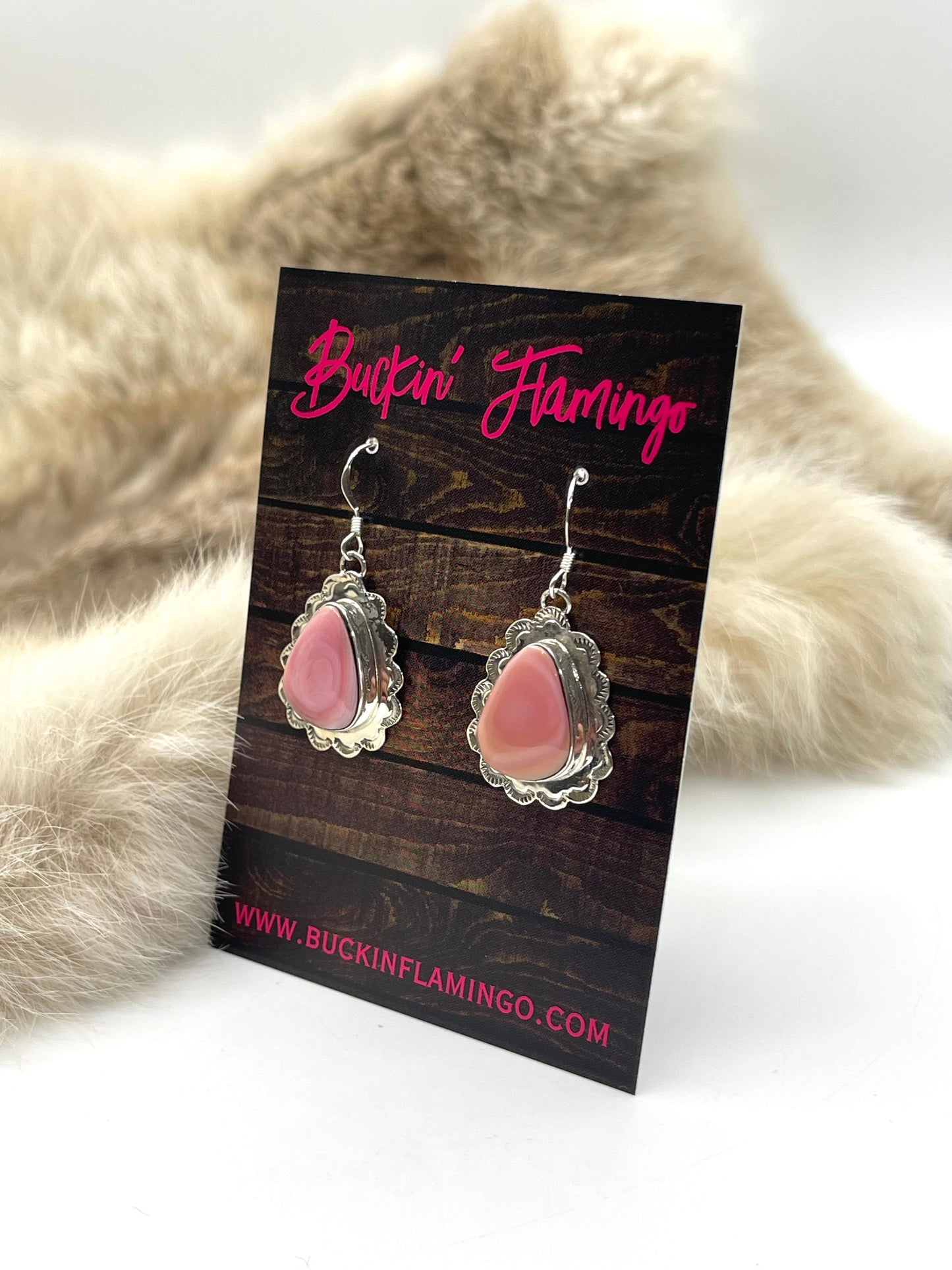 Pink Conch Shell Teardrop Earring by Annette Martinez, Navajo