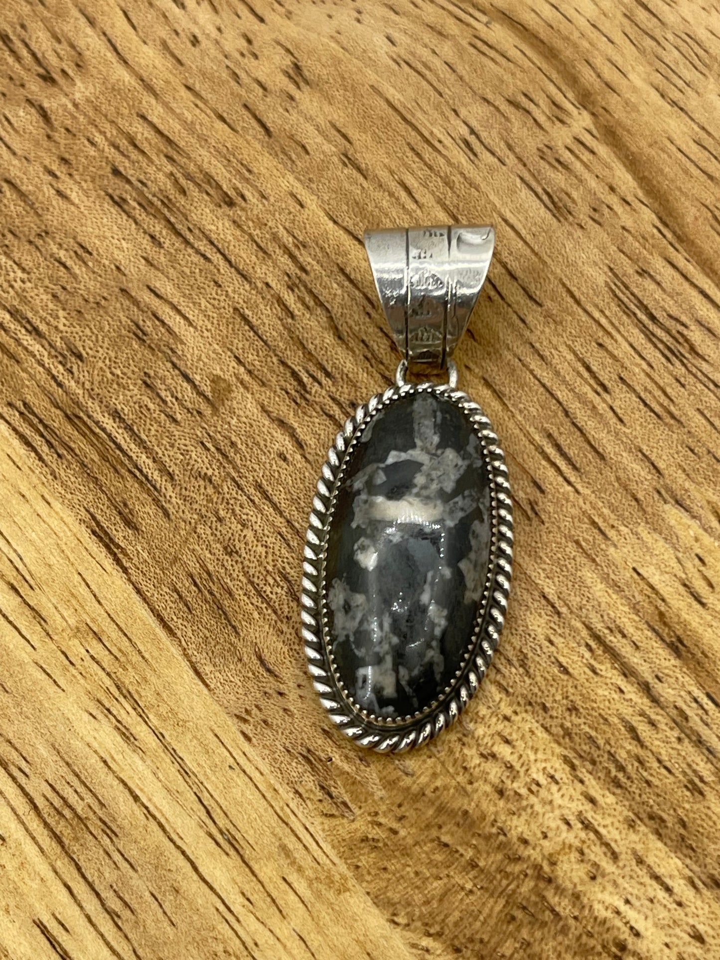 Snowflake Obsidian Oval Pendant with a 7.7mm Bale by Arlene Lewis, Navajo
