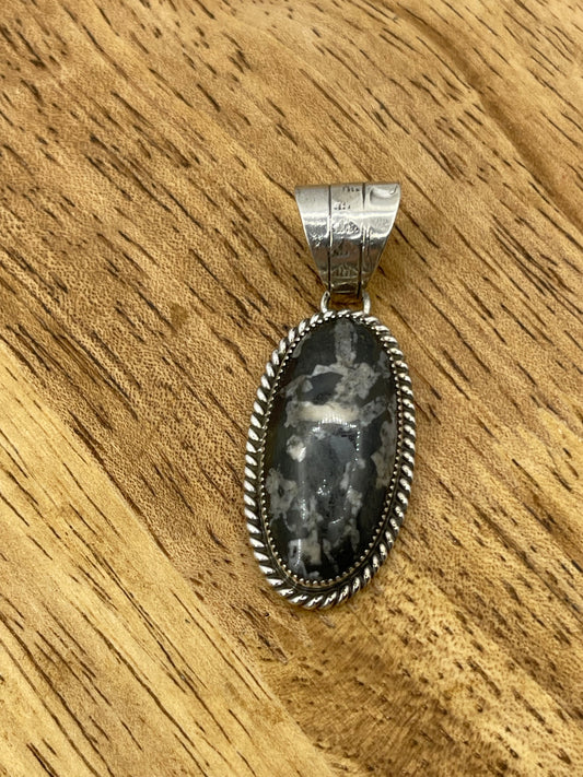 Snowflake Obsidian Oval Pendant with a 7.7mm Bale by Arlene Lewis, Navajo