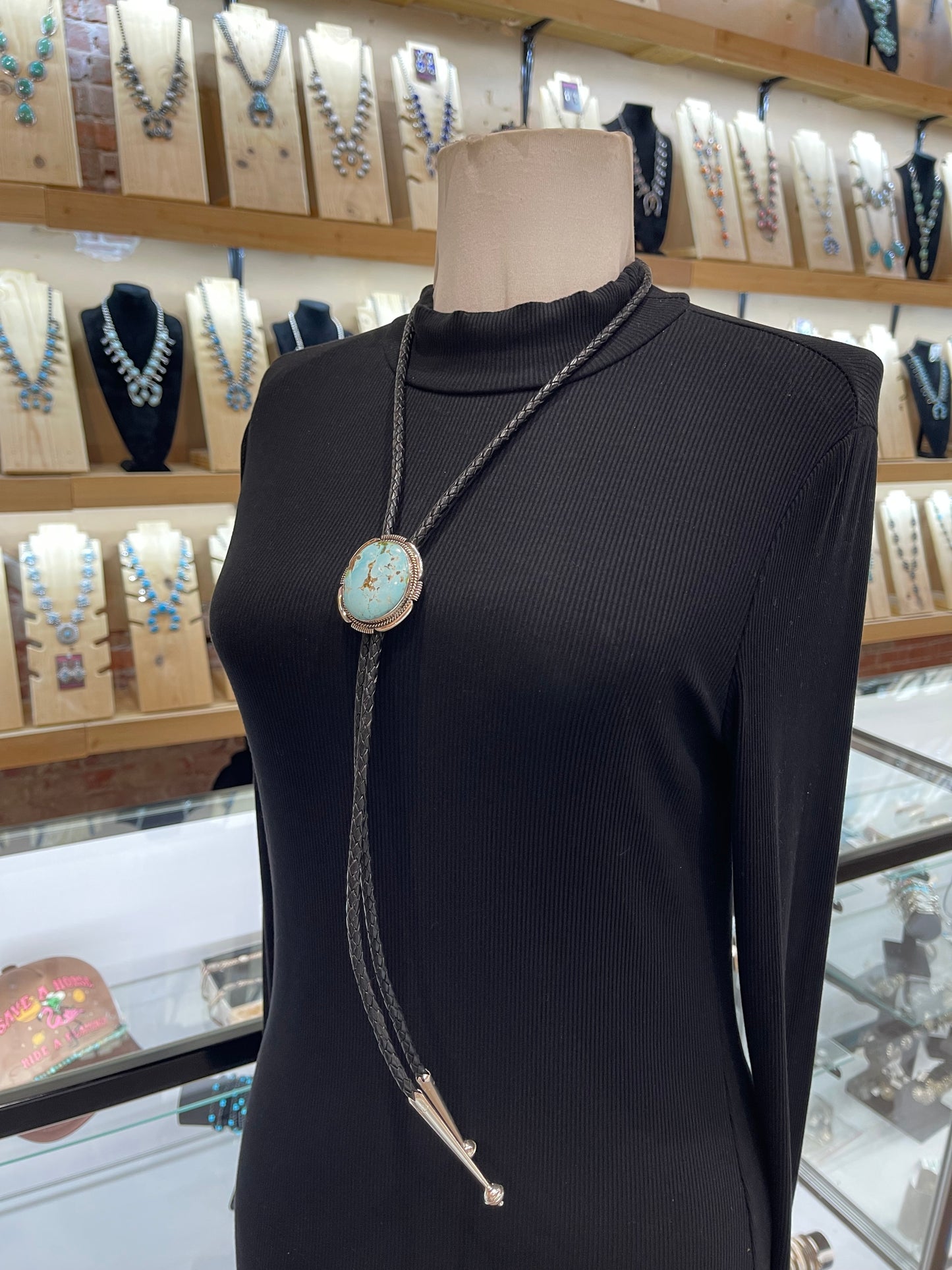 High Grade Kingman Turquoise Bolo by Joelias Draper, Navajo