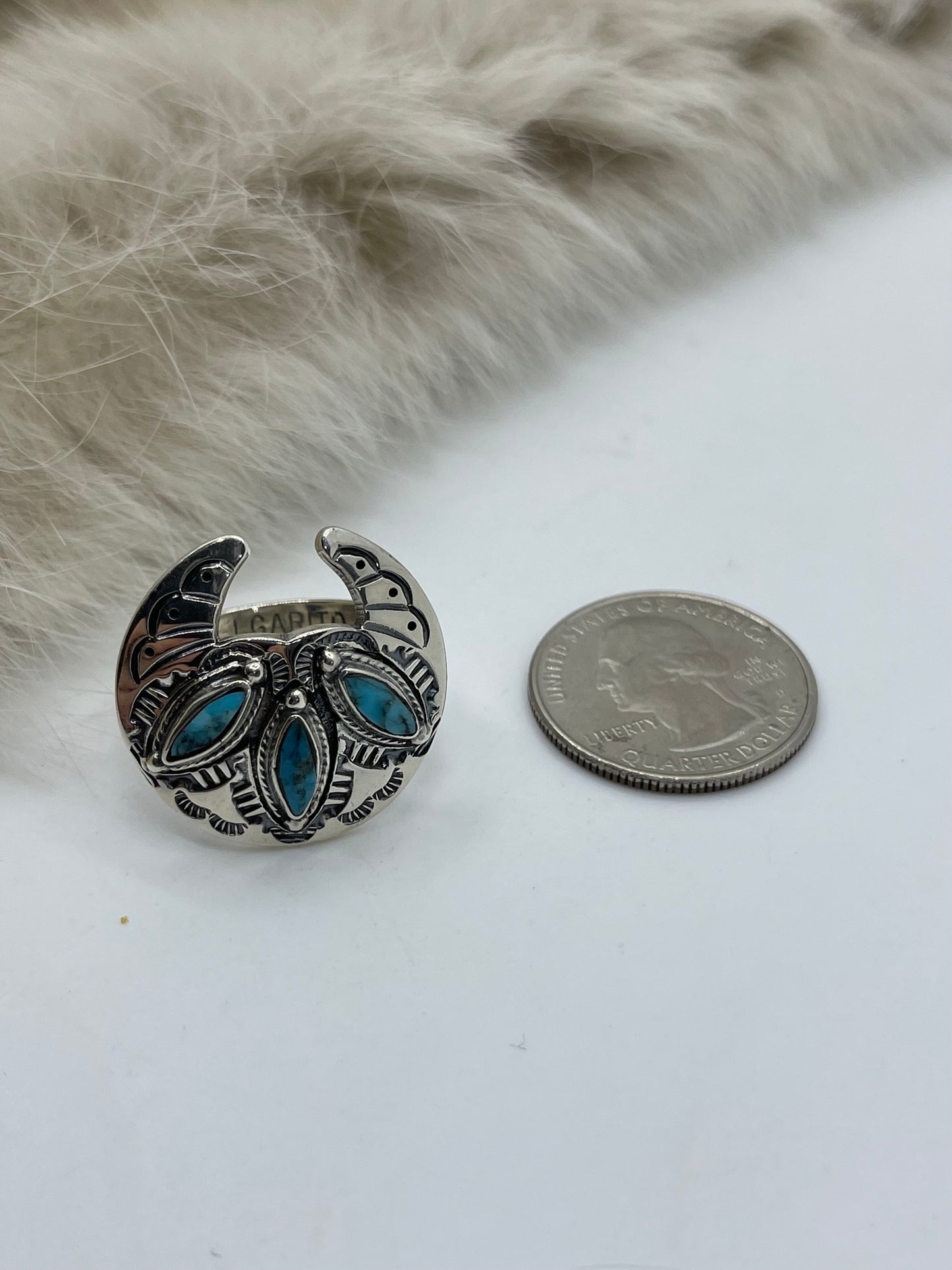 6.5 Naja Ring with Turquoise by Jeremy Delgarito, Navajo