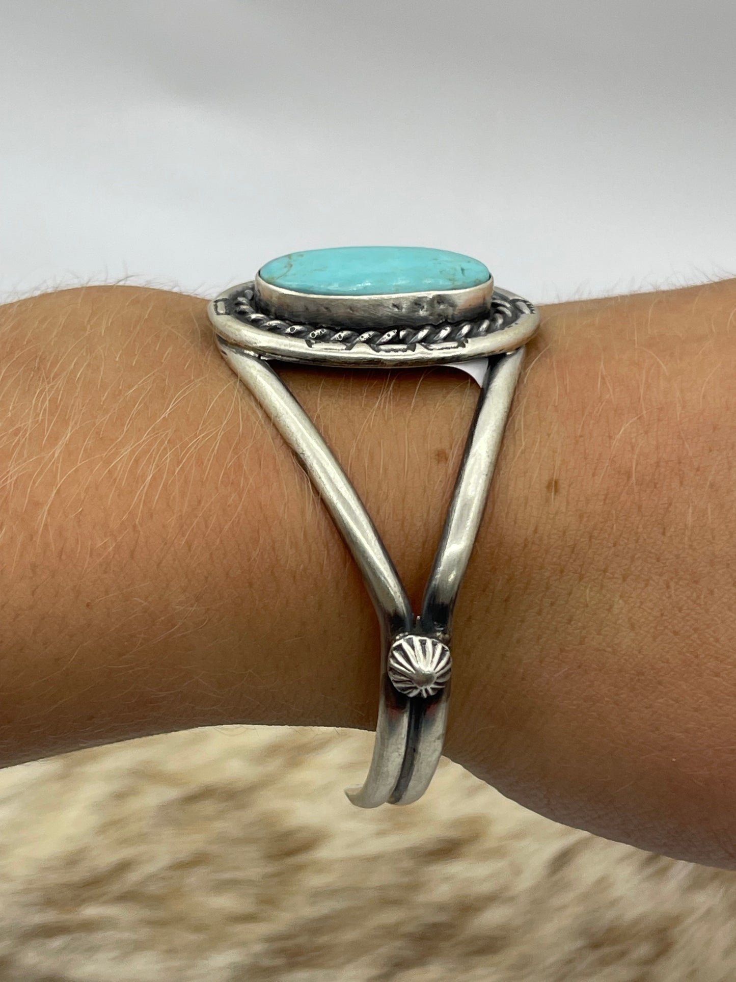 5 3/4"-7 1/4" Kingman Turquoise Cuff by Augustine Largo, Navajo