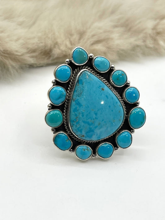 9.0-12.0 Turquoise Cluster Adjustable Ring