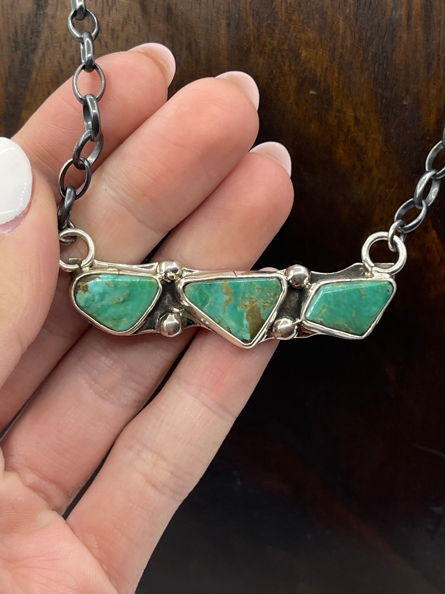 16" 3 Stone Royston Turquoise Necklace by Jude Candeleria, Zuni