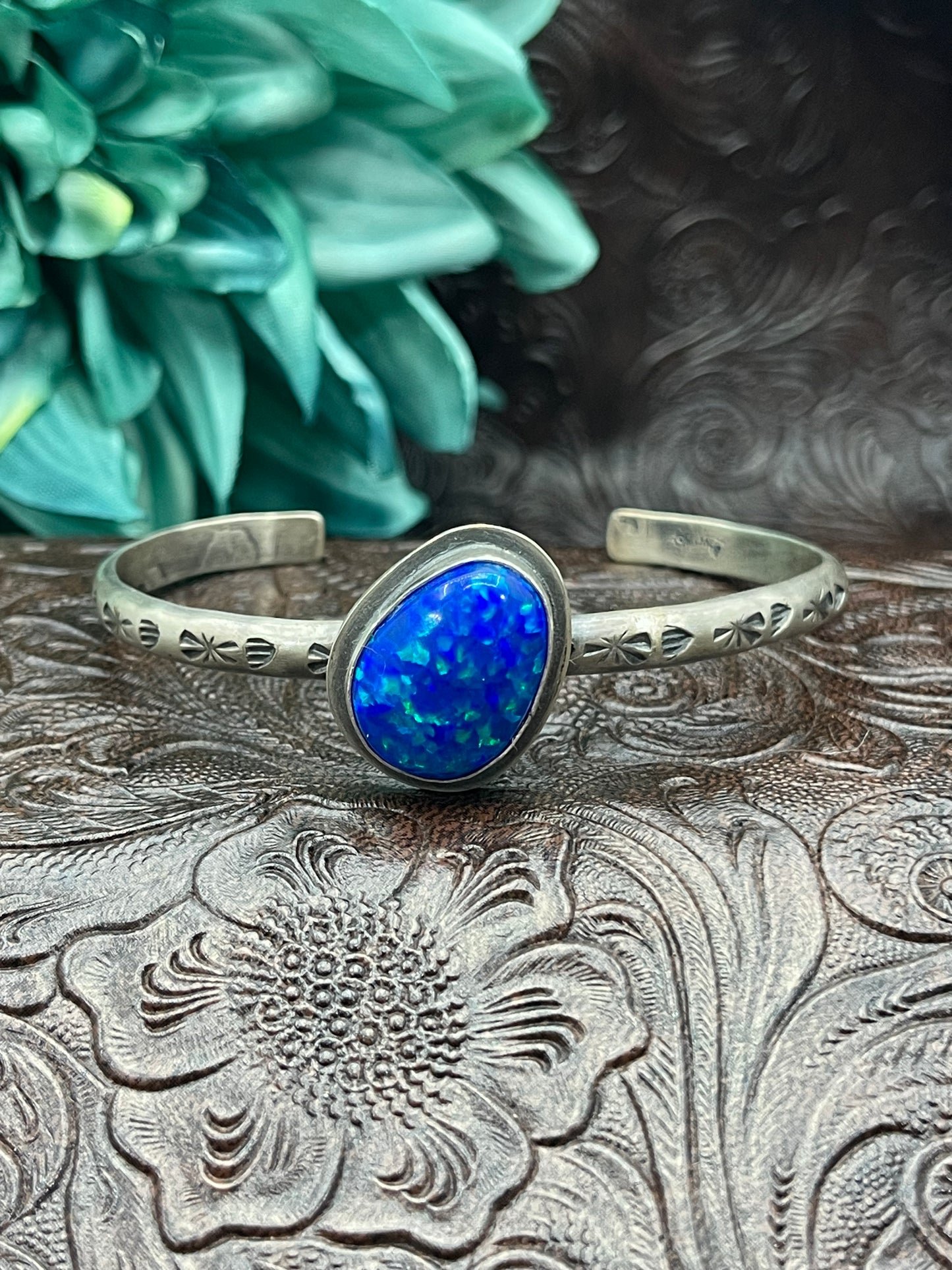 5.75" - 7.25" Blue Opal Single Stone Cuff