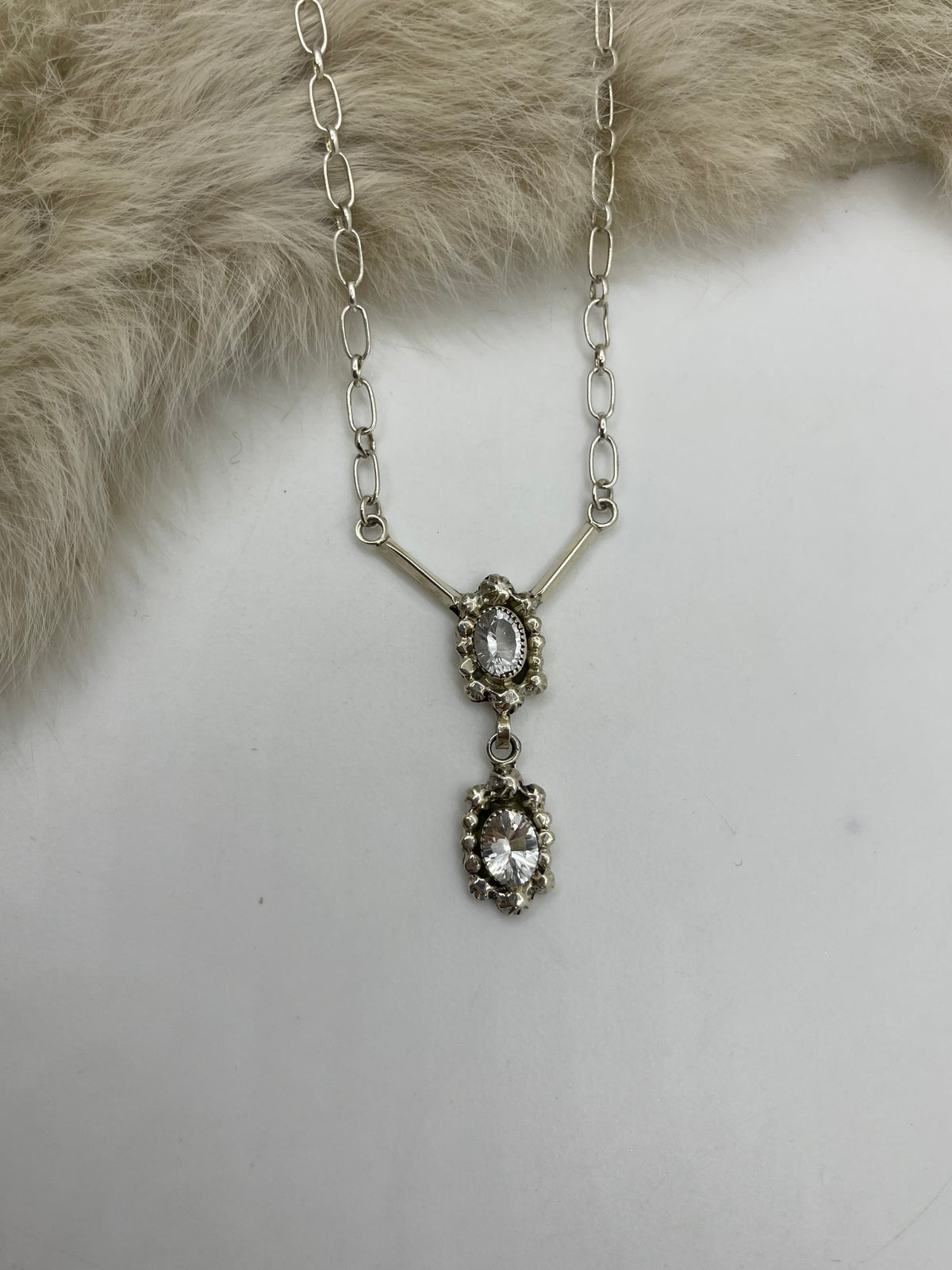 18" 2 Stone Smoky Quartz Drop Necklace by Sadie Jim, Navajo